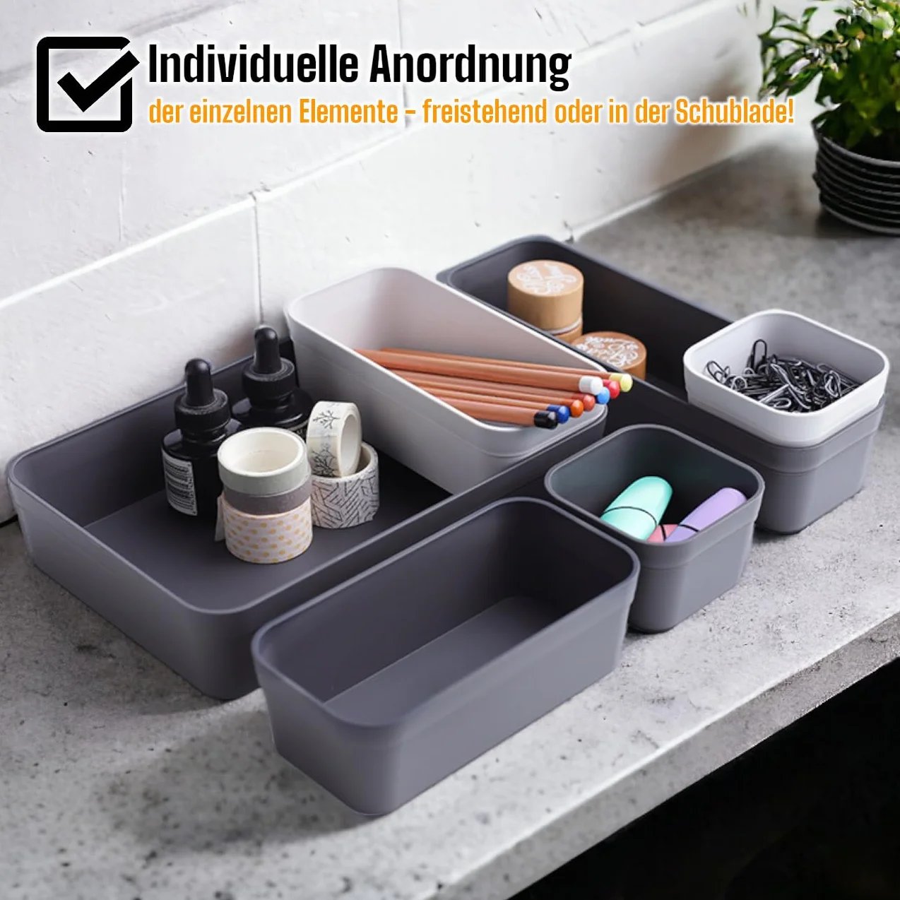 Plastikowy organizer do szuflad, regulowany, jasnoszary