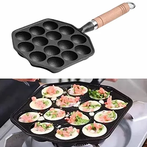 Ghisa Antiaderente Fori Takoyaki Pan con Manico Staccabile per Aebleskivers Pancake Home