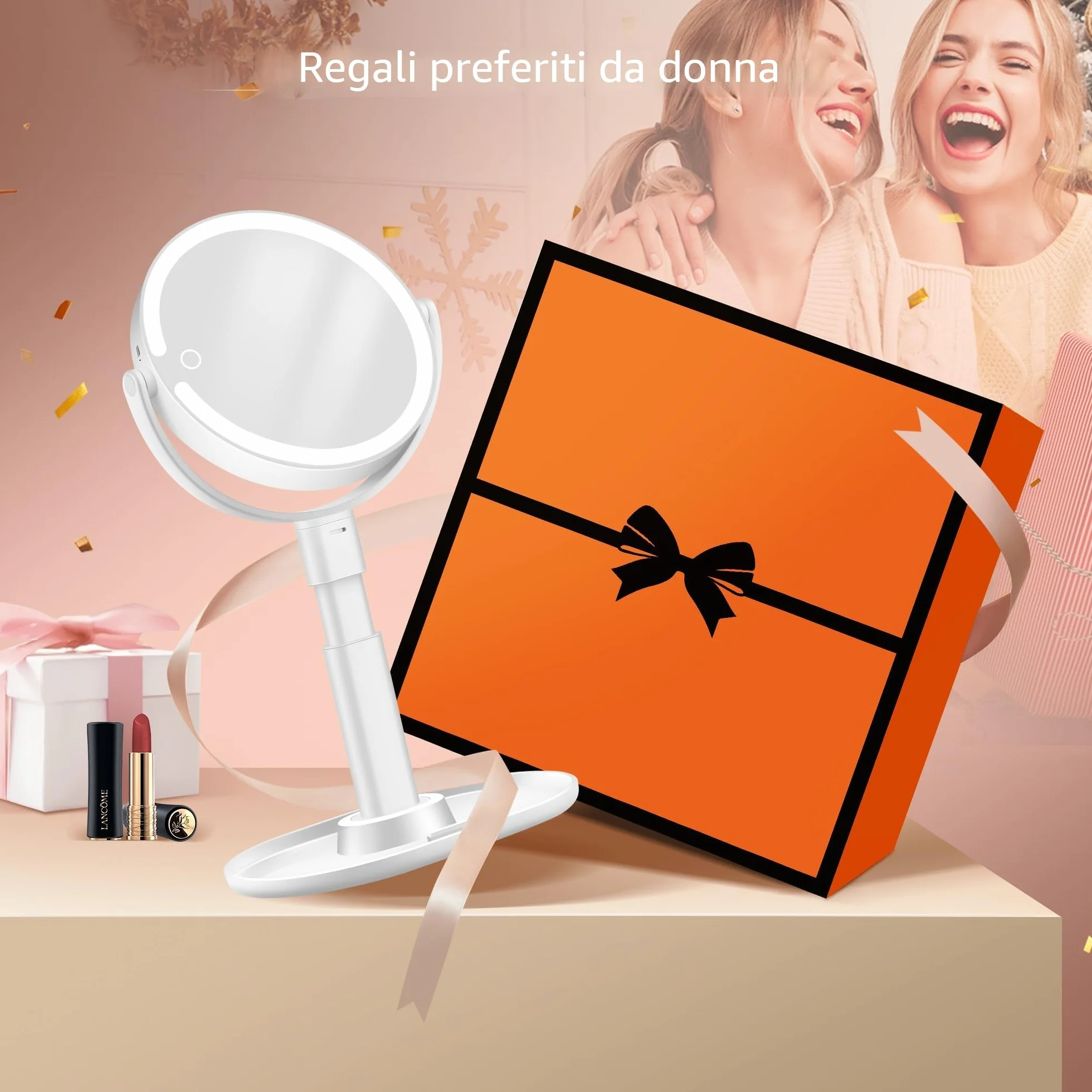 B Beauty Planet Specchio da Trucco Illuminato 30 X con 3 Luci di Colore, LED Dimmerabile e Regolabile in Altezza – Specchio Cosmetico 2 Lati per Bagno – Regalo per Donne Bianco