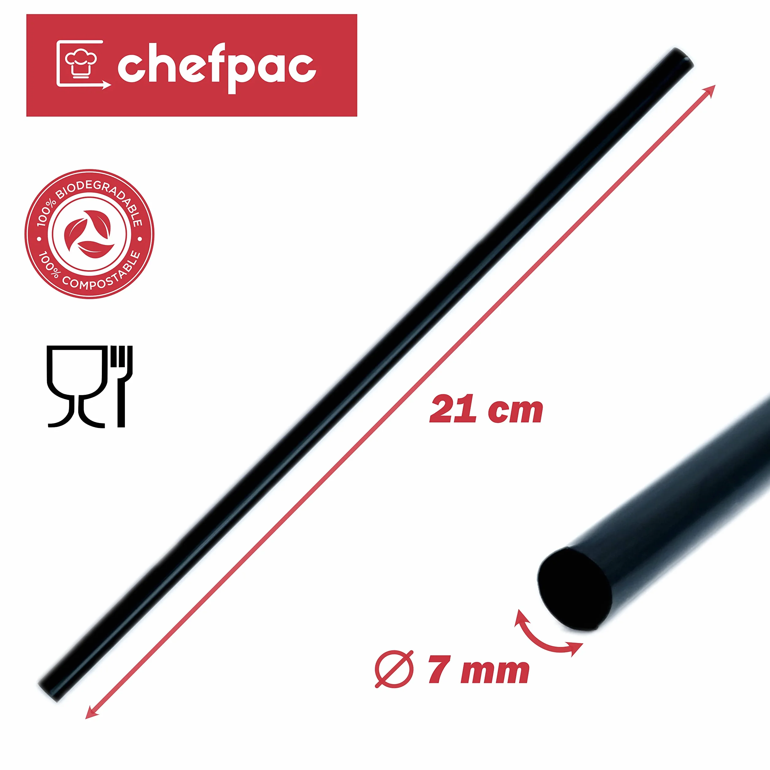 Cannucce Nere Biodegradabili 21 cm x 7 mm - Cannucce Compostabili per Cocktail, Bar e Catering