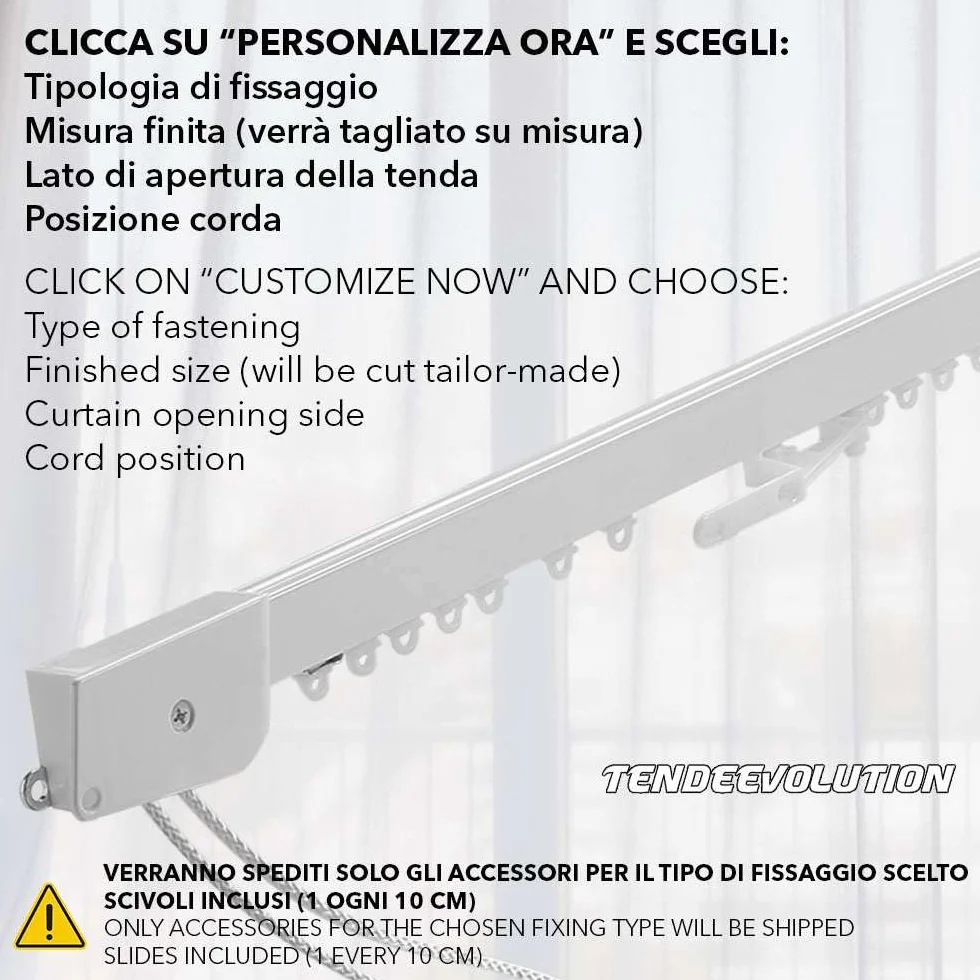 Binario Tenda Soffitto Lineare in Alluminio Bianco 150 CM