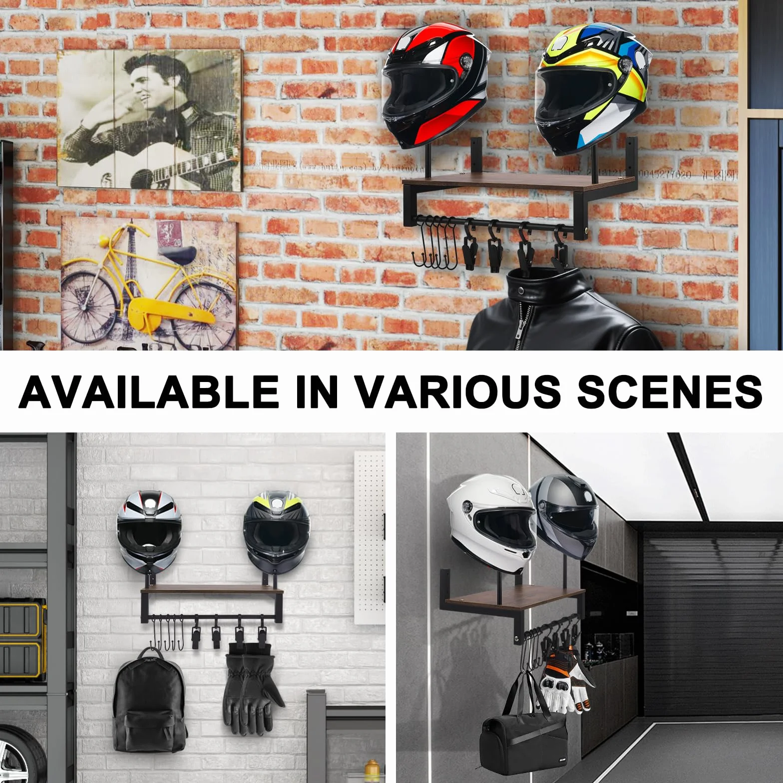 Appendi Casco Moto da Parete, Porta Casco con Assi di Legno per Moto Calcio e Ciclismo