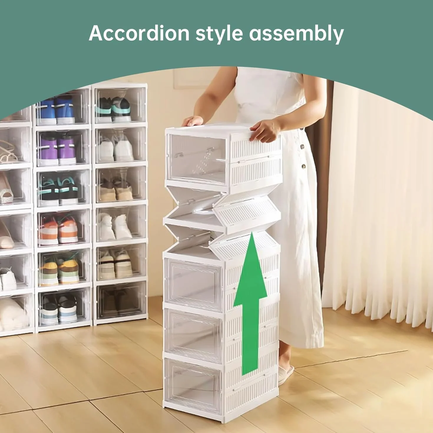 SQUADO Scatole Scarpe Porta Trasparenti 6 Piani Pieghevole Contenitori Organizzatore Shoe Storage Box
