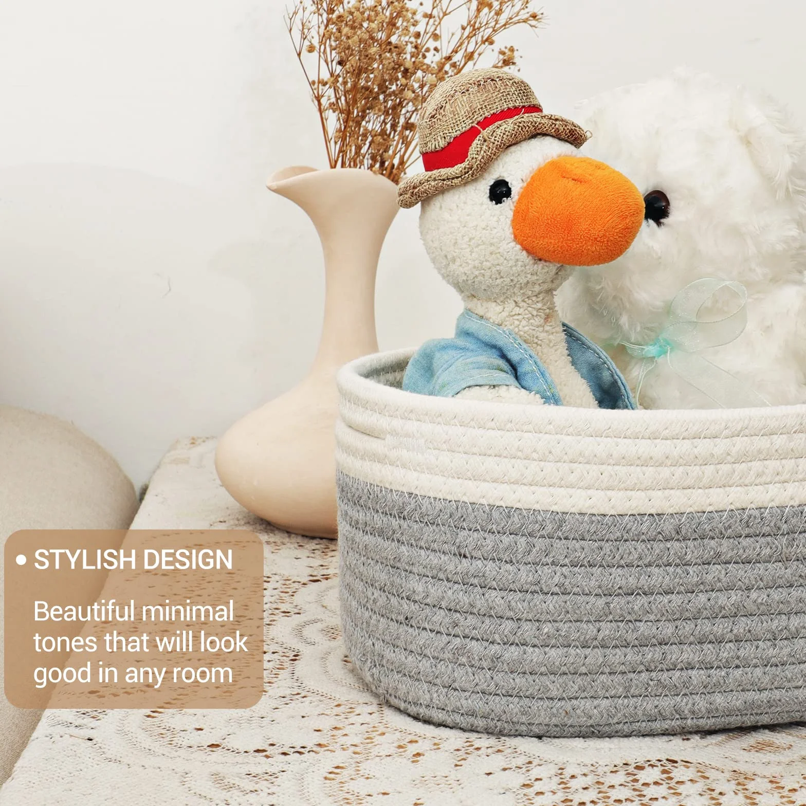 Lannvan Set di 5 Cestini Portaoggetti Intrecciato in Corda di Cotone per Bambini Impilabile Organizer Bagno