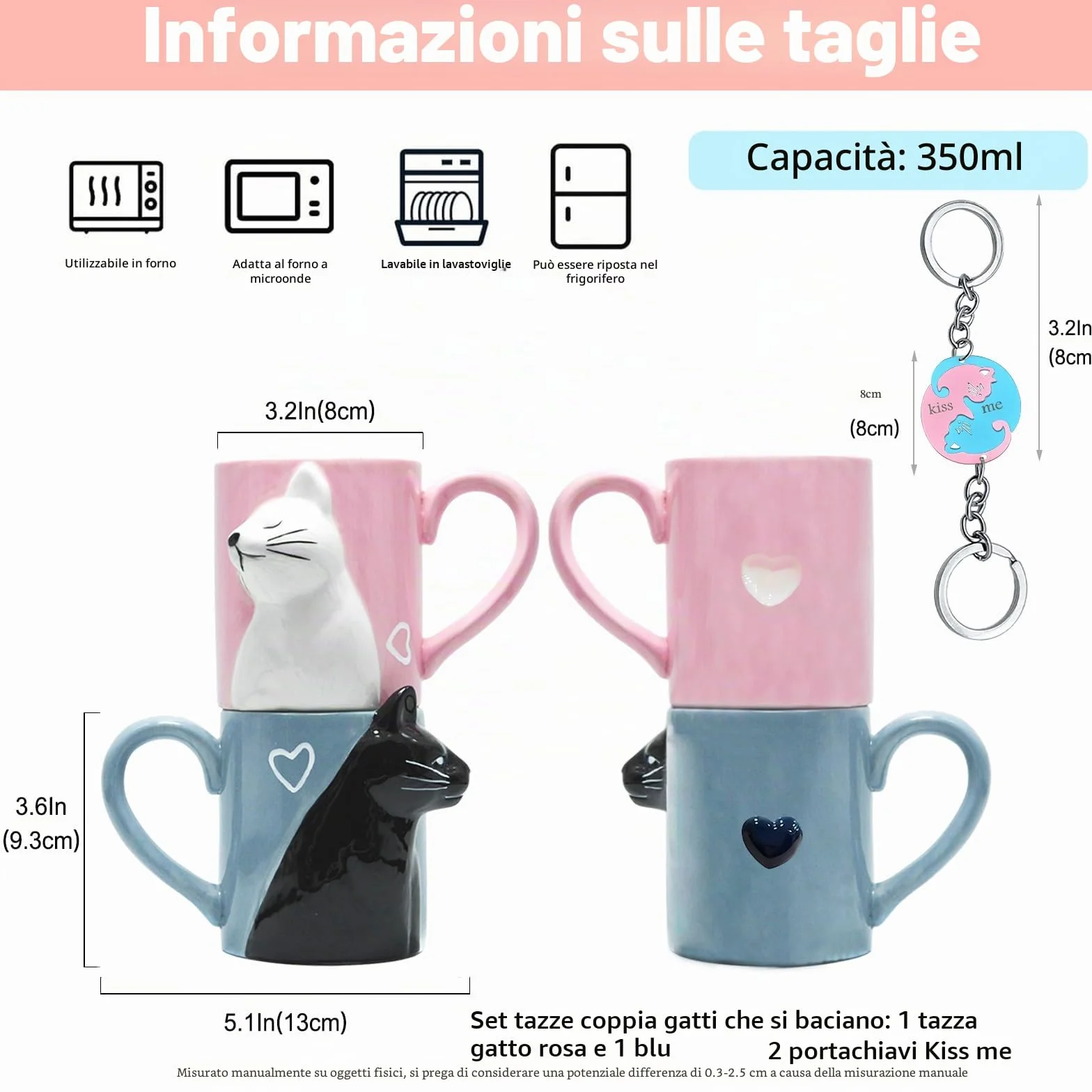 Set tazze da tè divertenti gatti regalo nozze sposi bacio anniversario