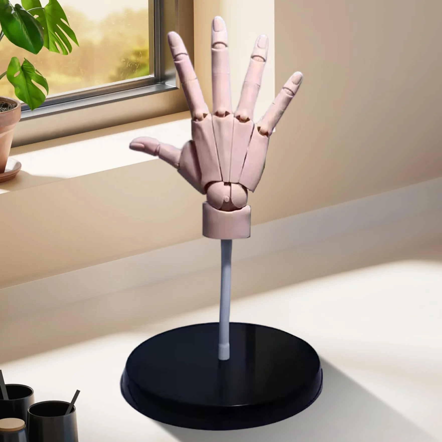 Modello di mano flessibile articolata in PVC con giunto e base mobile per disegno e pittura