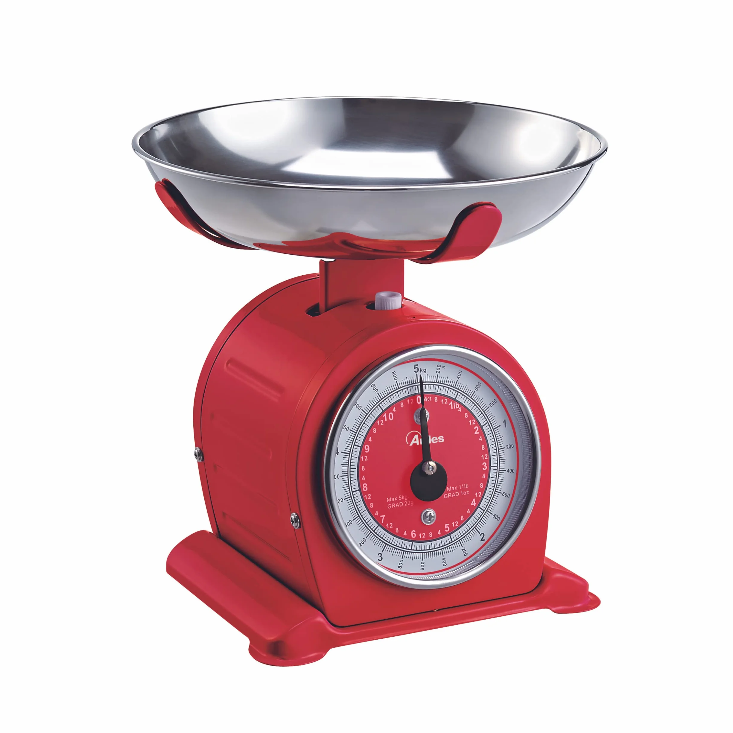 Ardes AR1PA3M Bascula Bilancia da Cucina Meccanica Vintage Style, Ciotola Removibile Acciaio Inox, 5 kg, Rossa