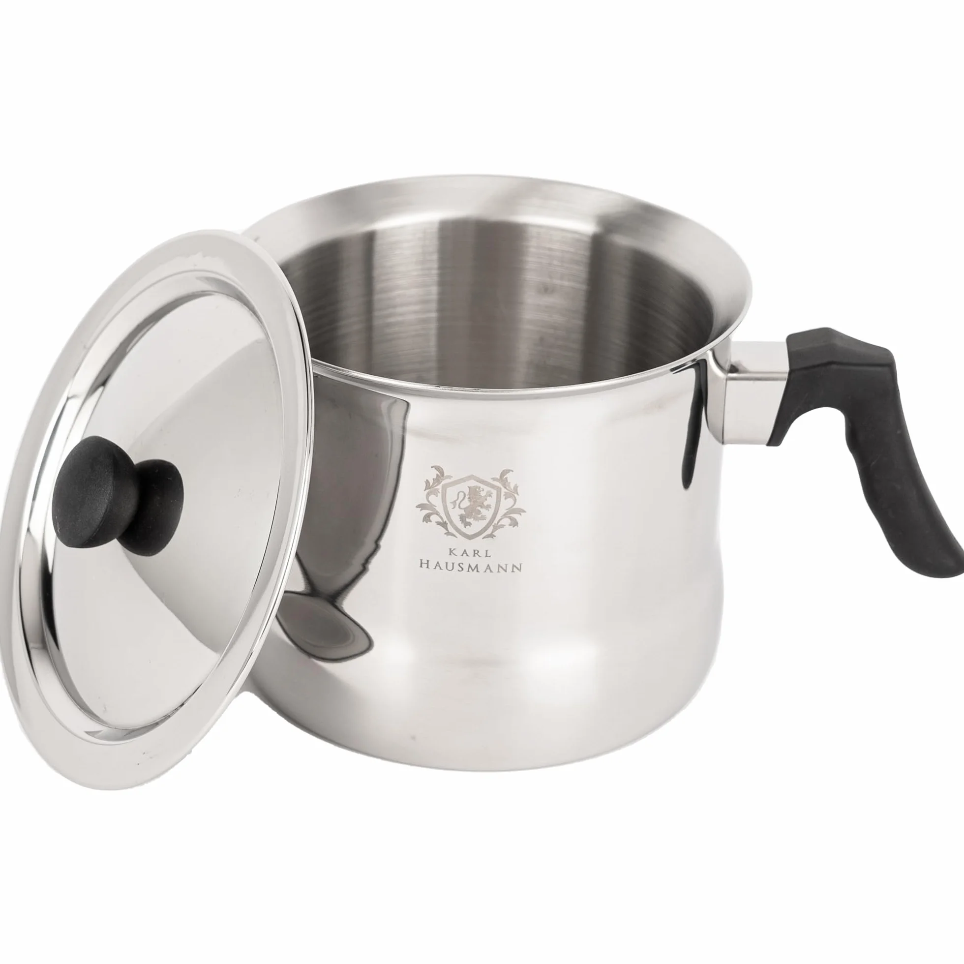 KARL HAUSMANN Pentolino Latte 1,5L con Fischio, Coperchio e Scala Graduata - Bollilatte Acciaio Inox Doppia Parete, Bagnomaria, Antibruciatura, Induzione, Gas, Vetroceramica