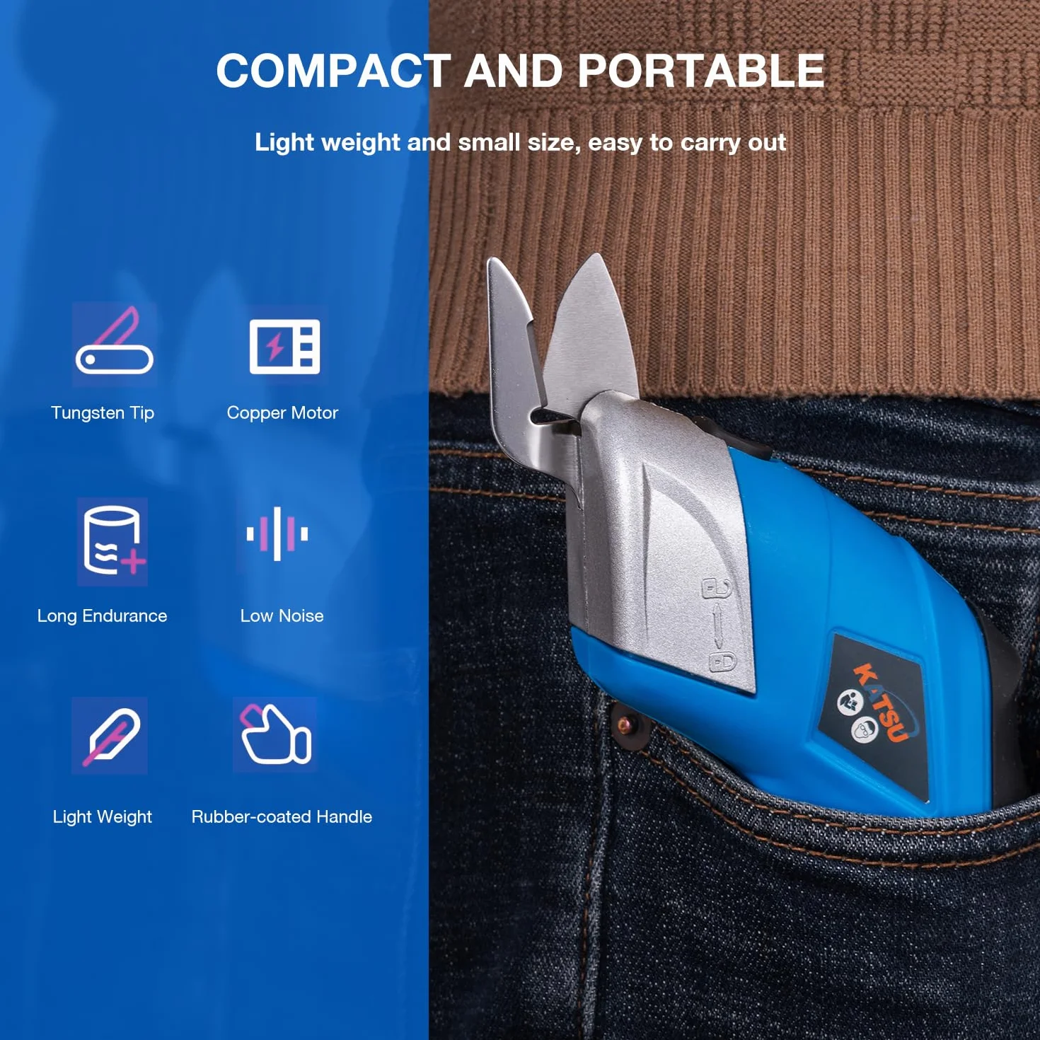 KATSU Tools Forbici Elettriche Cutter per Tessuti 3,6V Ricaricabile con 2 Teste da Taglio in Acciaio