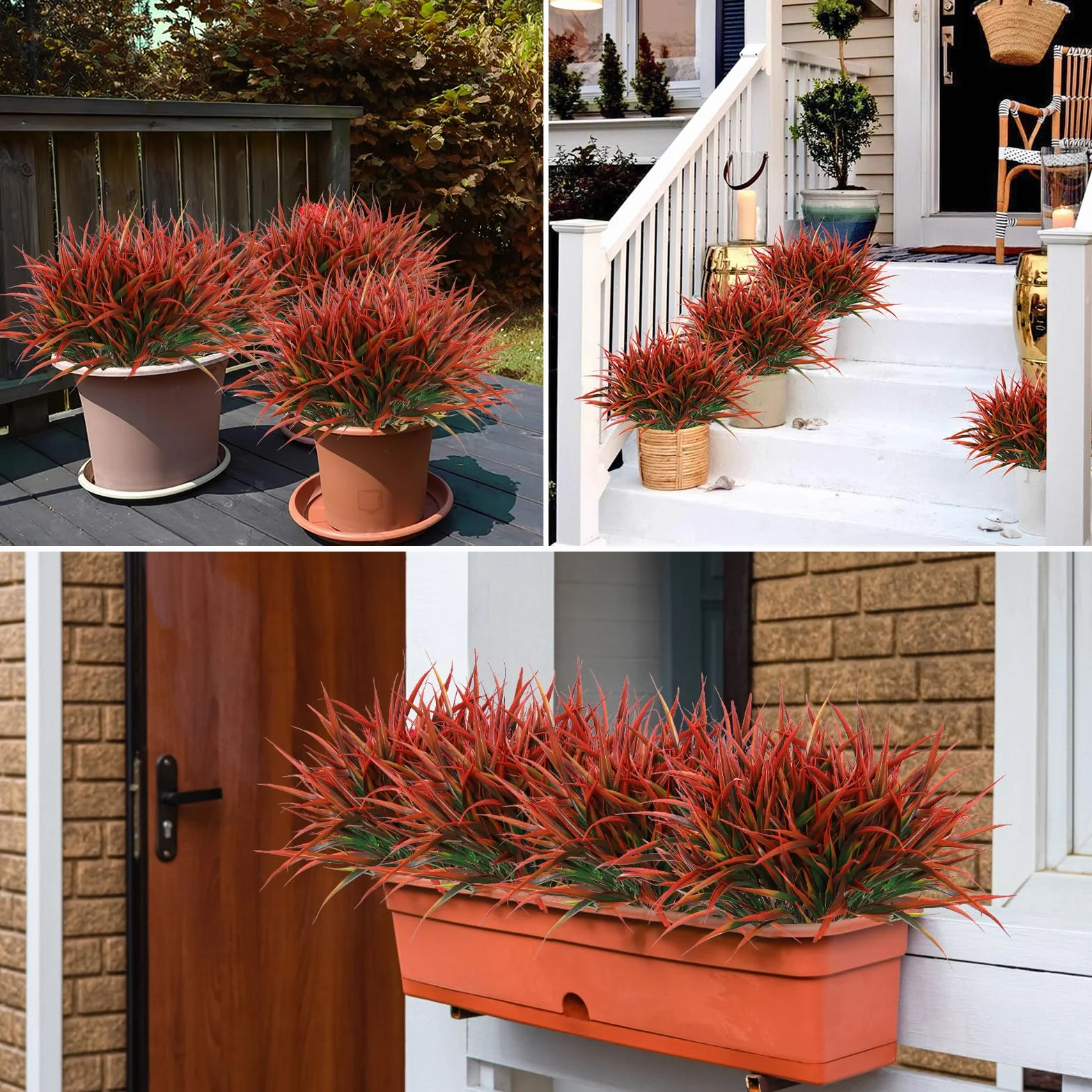 8 pezzi Piante di Erba Artificiale da Esterno Steli di Erba Finta Verde Resistenti ai Raggi UV Piante Finte in Plastica Arbusti per Primavera Estate Casa Finestra Giardino Patio Box Vialetto