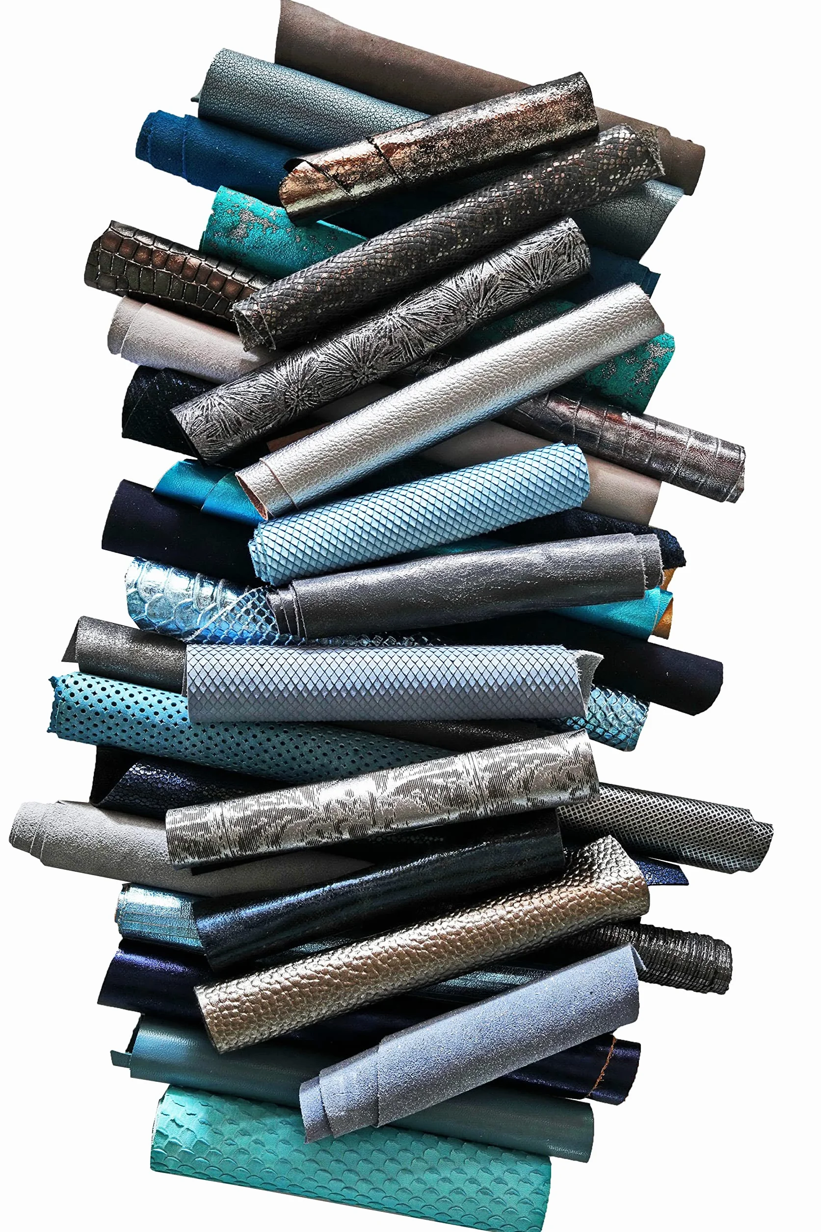 LA GARZARARA - Ritagli di Pelle Grigio e Blu 12x15 cm 0,500 kg Selezione Casuale per Cucito Artigianato
