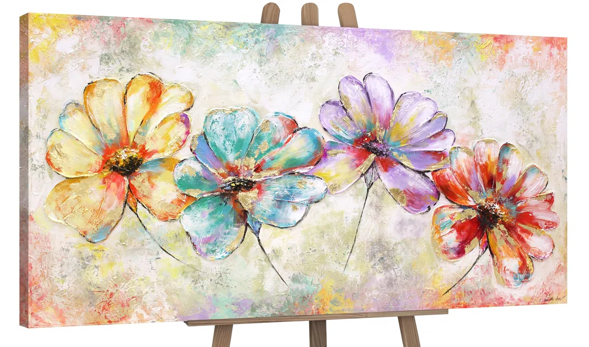 YS-Art Quadro acrilico su tela dipinto a mano Bellissimo Struttura moderna decorazione murale Immagine da parete colori vivaci 140x70 cm