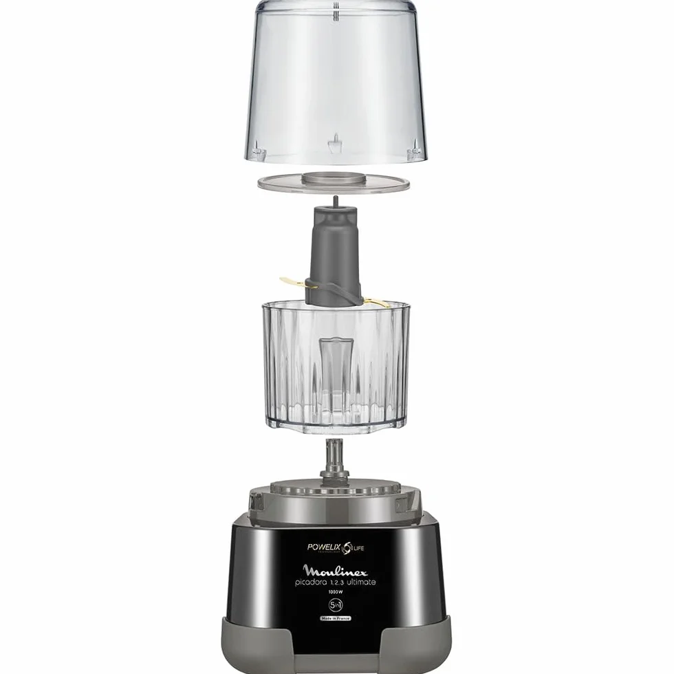Moulinex dp810855 Tritatutto elettrica, 1000 W, 2 Lame Powerlife, capacità fino a 350 G/550 ML, Coperchio ermetico, sistema di protezione contro Il surriscaldamento, Nero