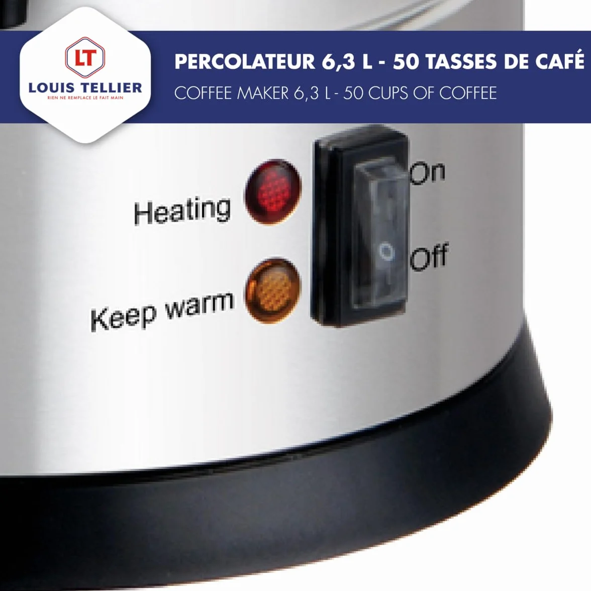 LOUIS TELLIER - Percolatore professionale per caffè, capacità 6,3 l, 50 tazze, in acciaio inox, filtro in acciaio inox, rubinetto antigoccia