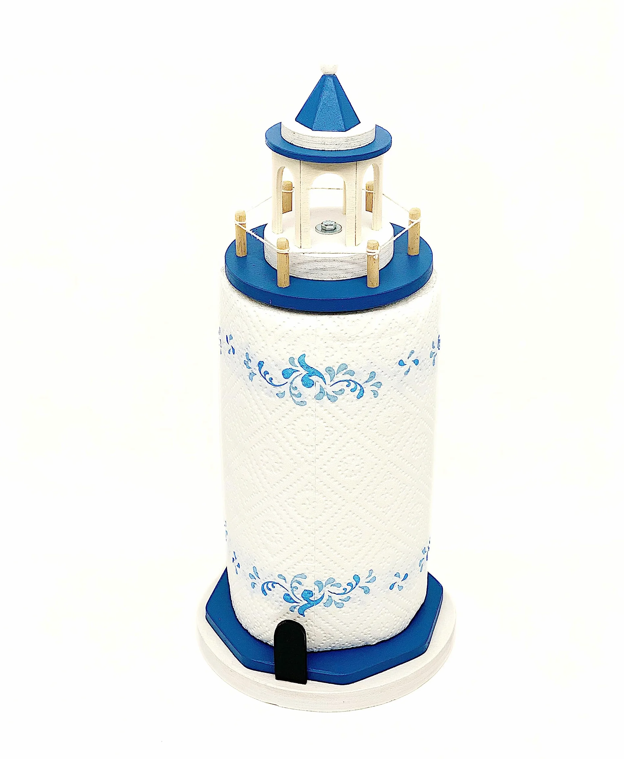 Porta rotolo carta da cucina, porta rotolo per casa, portarotolo legno blu azzurro, faro nautico in stile marino, arredo cucina, portarotolo carta, regalo per mamma