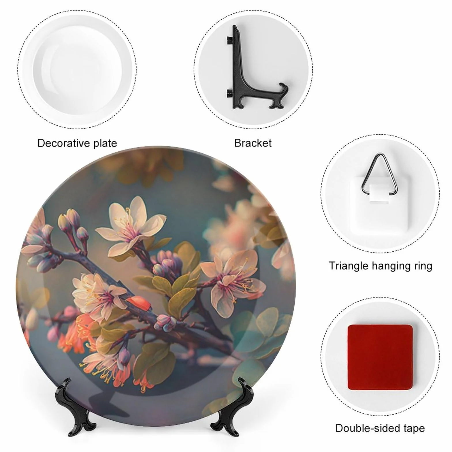 Piatti decorativi da appendere al muro, piatto in ceramica con supporto espositivo, decorazione per interni per armadi da cucina, vassoio rotondo da 20,3 cm