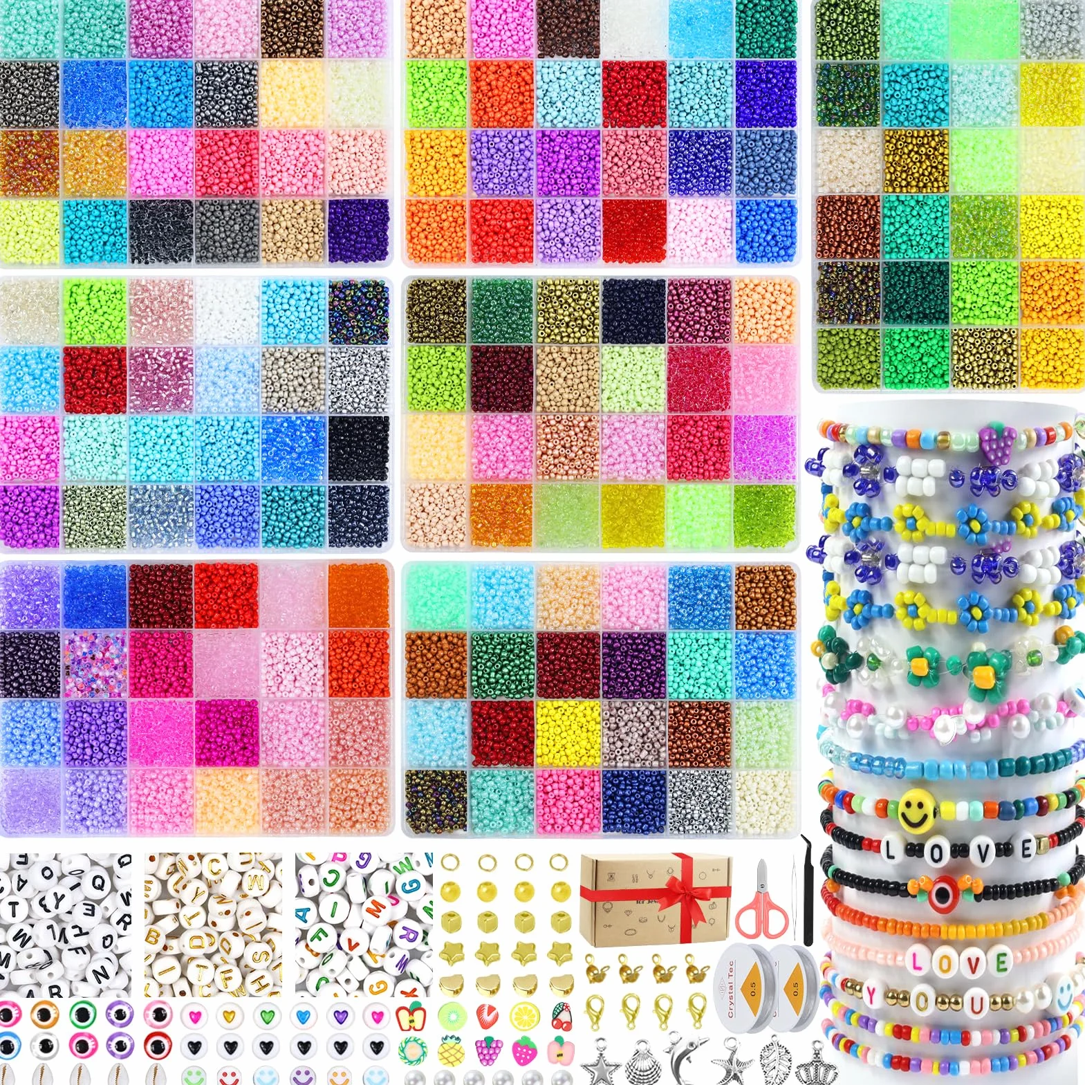 168 Colores Perline per Braccialetti 44506 Pezzi - Kit Bigiotteria Fai da Te Bambina con 450 Lettere, Perline Sorridenti e Ciondolo Charms 3mm per Gioielli
