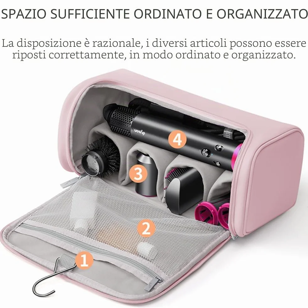 Custodia da Viaggio Impermeabile Compatibile con Dyson Airwrap/Supersonic - Organizer Portatile con Gancio per Arricciacapelli, Accessori e Styler - Borsa Multitasche Protettiva (Rosa)