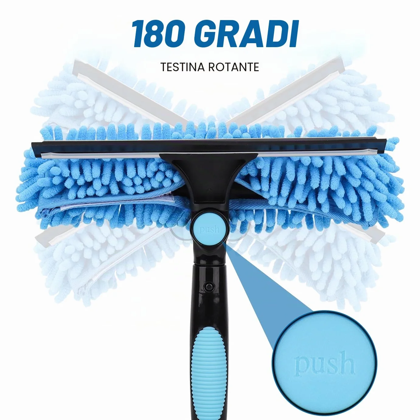 4.3m Pulitore per finestre estensibile, attrezzatura per la pulizia dei vetri delle finestre 2 in 1, strumento telescopico lungo per la pulizia dei vetri delle auto con 2 panni in microfibra e lama