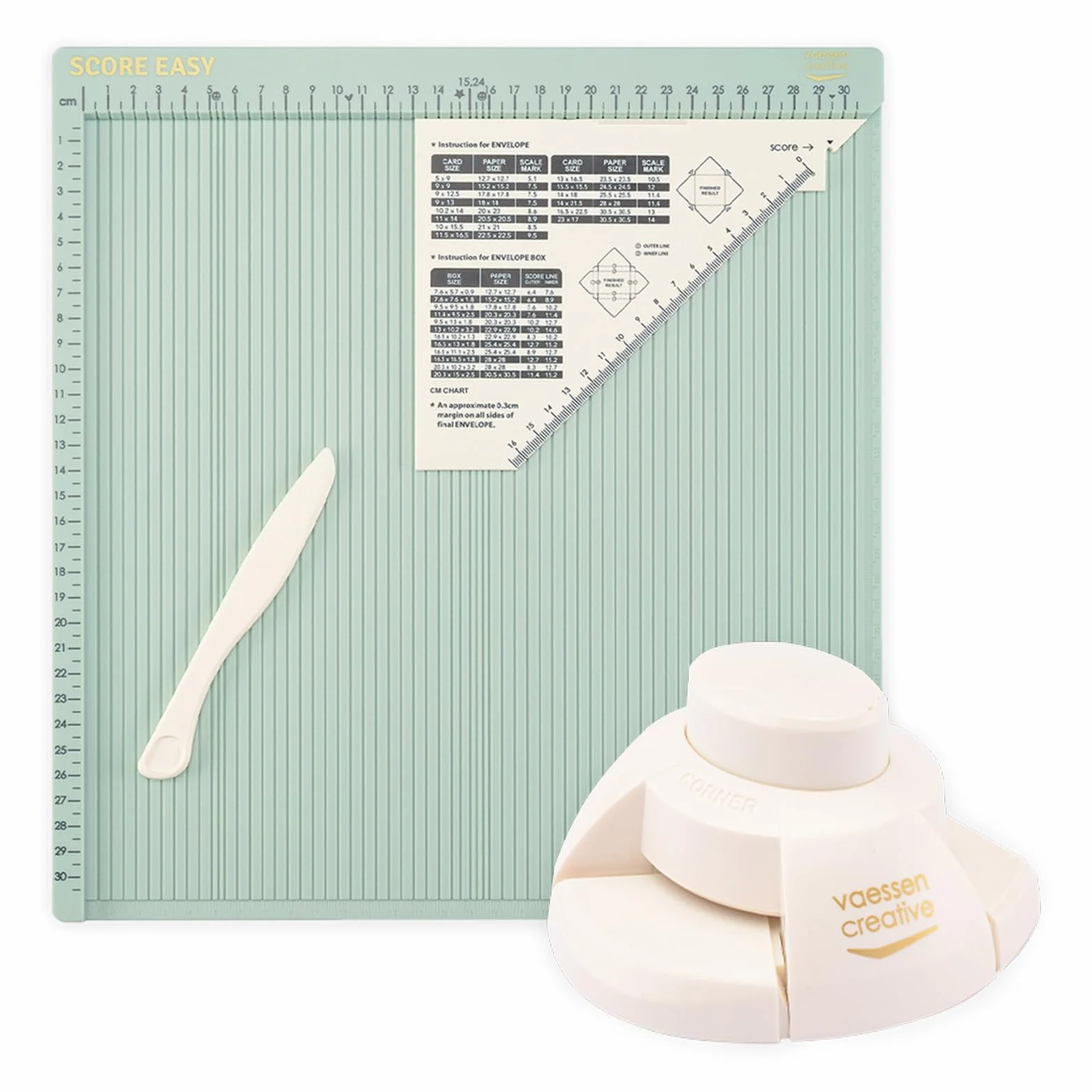 Vaessen Creative Set Creativo - Cordonatura Manuale Score Easy 30,5 x 30,5 cm e Perforatore Angoli 2 in 1 – Ideale per Biglietti Fai da Te, Journaling e Buste - Accessori Scrapbooking