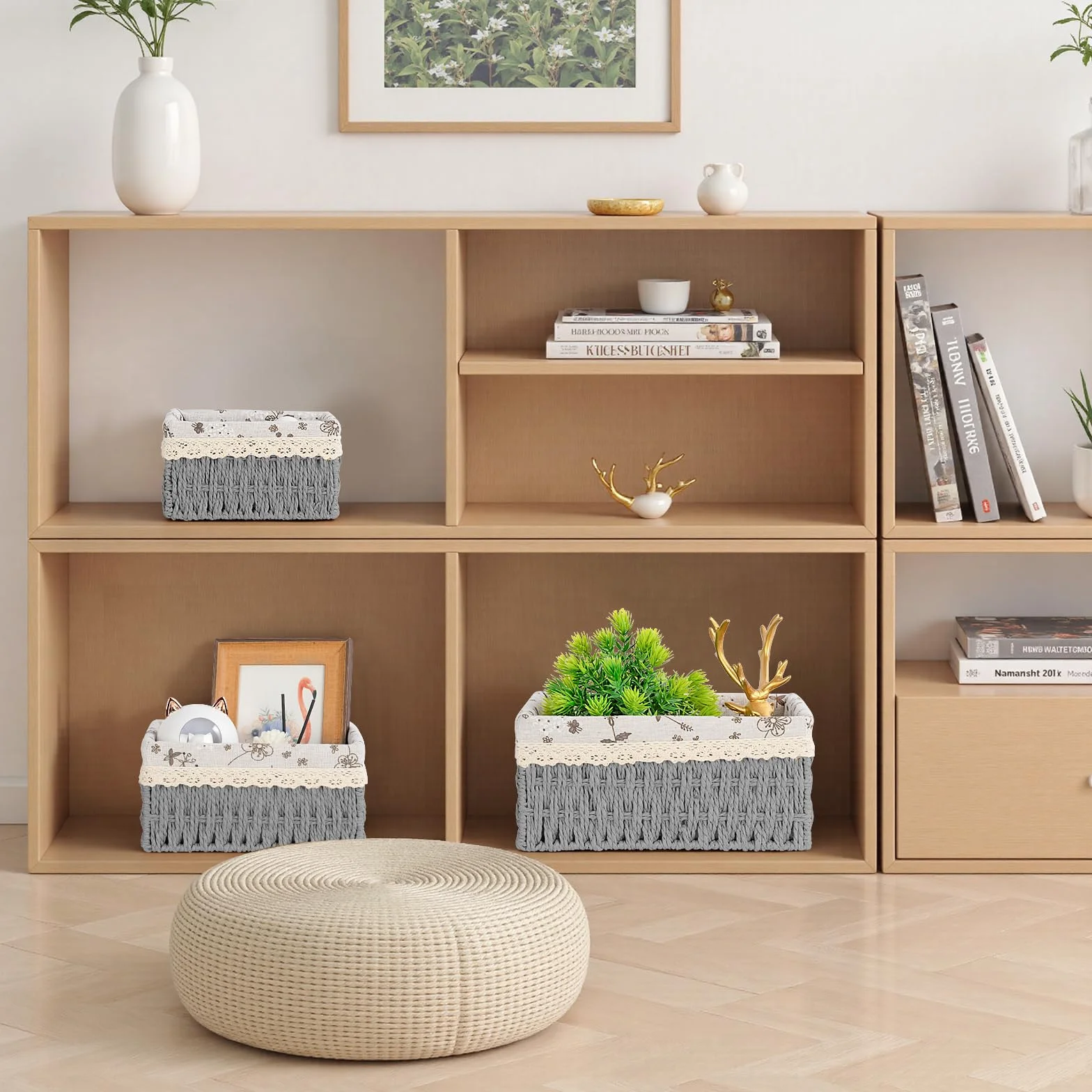 Cestini Portaoggetti Set di 3 Cesto Porta Giocattoli Cestino da Bagno Vimini Grigio