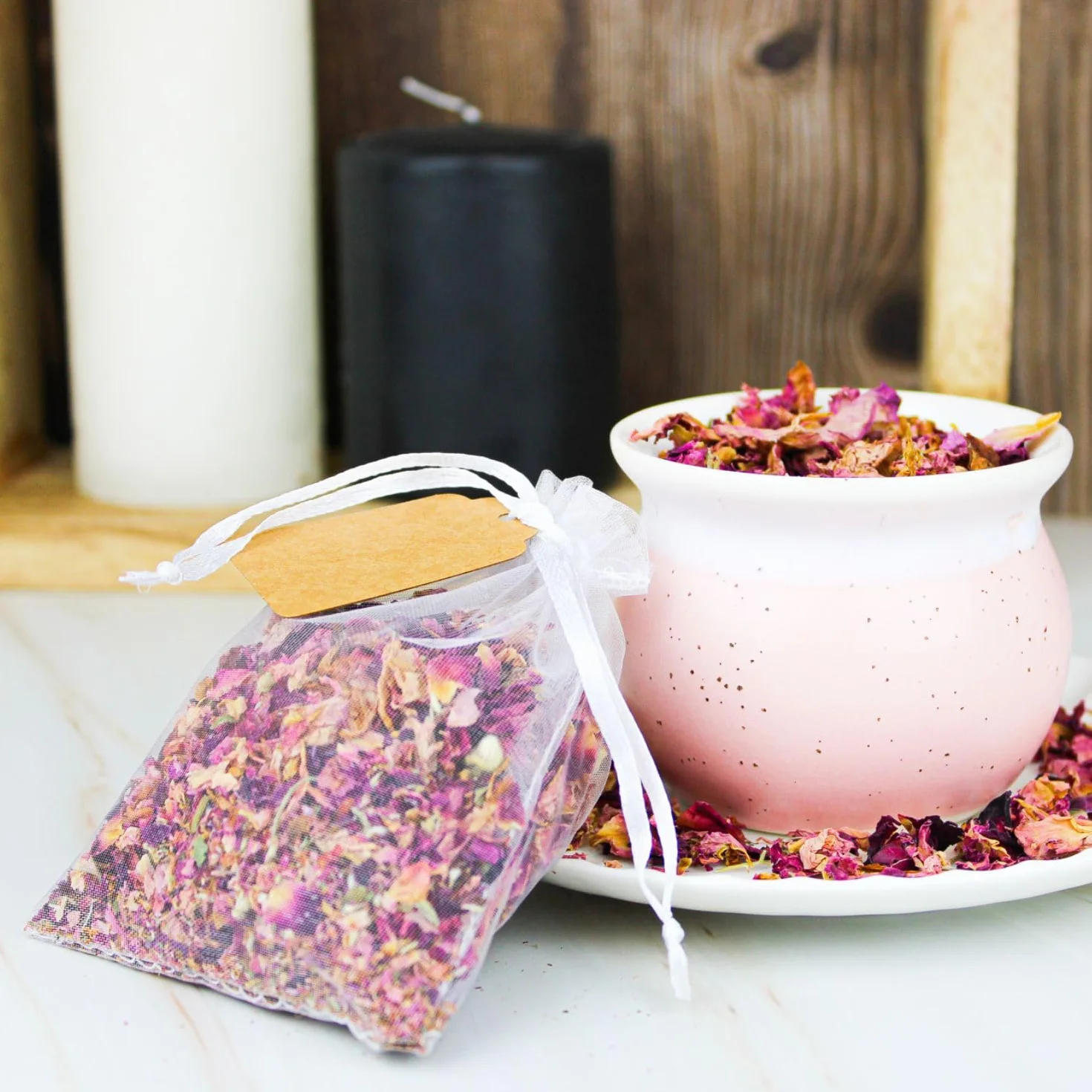 CULTIVEA Vassoio 36 sacchetti fiori secchi naturali Rose Decorazione matrimonio Coriandoli Petali rosa essiccati