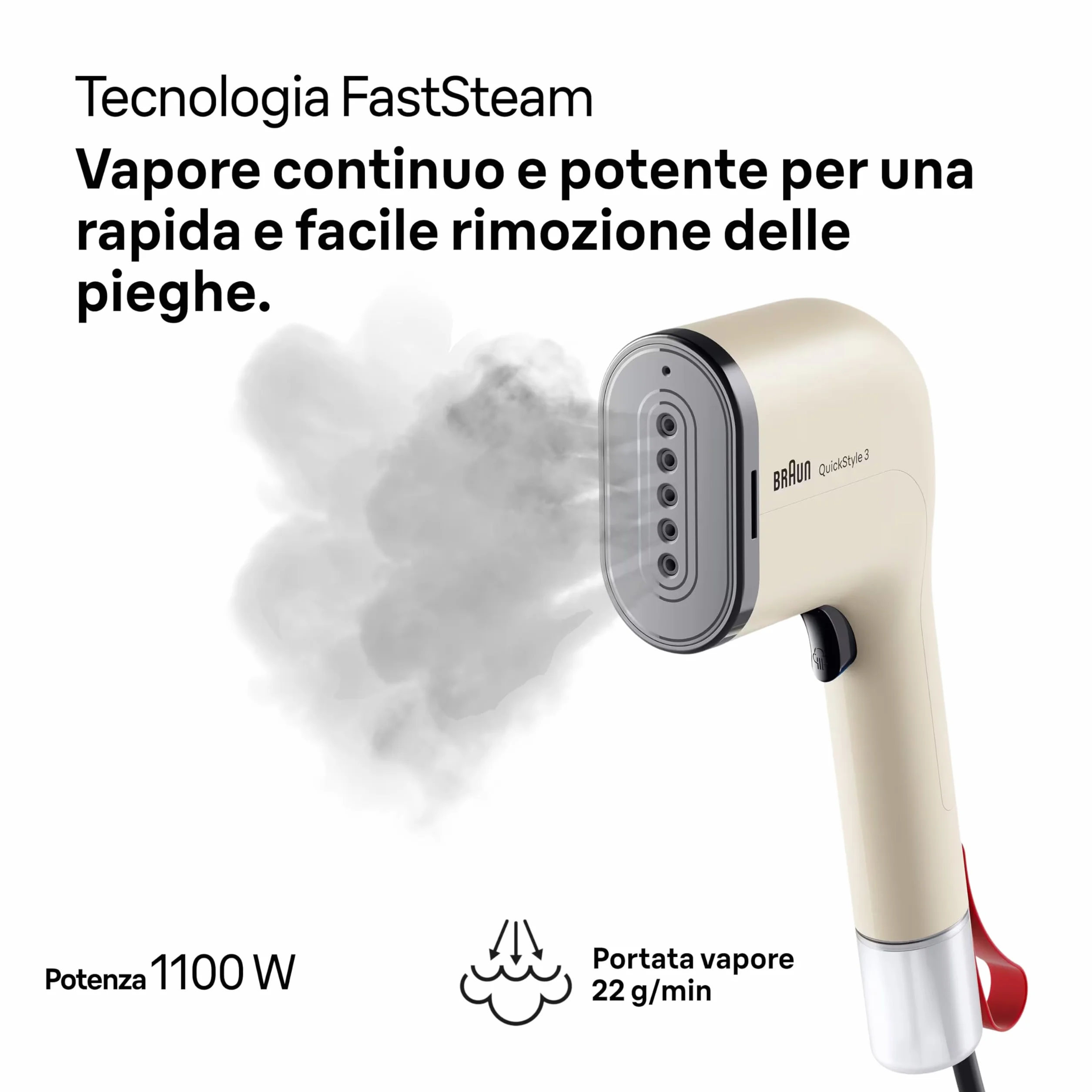 Braun QuickStyle 3 Ferro a Vapore Verticale 1100W 20g/min 70ml Beige