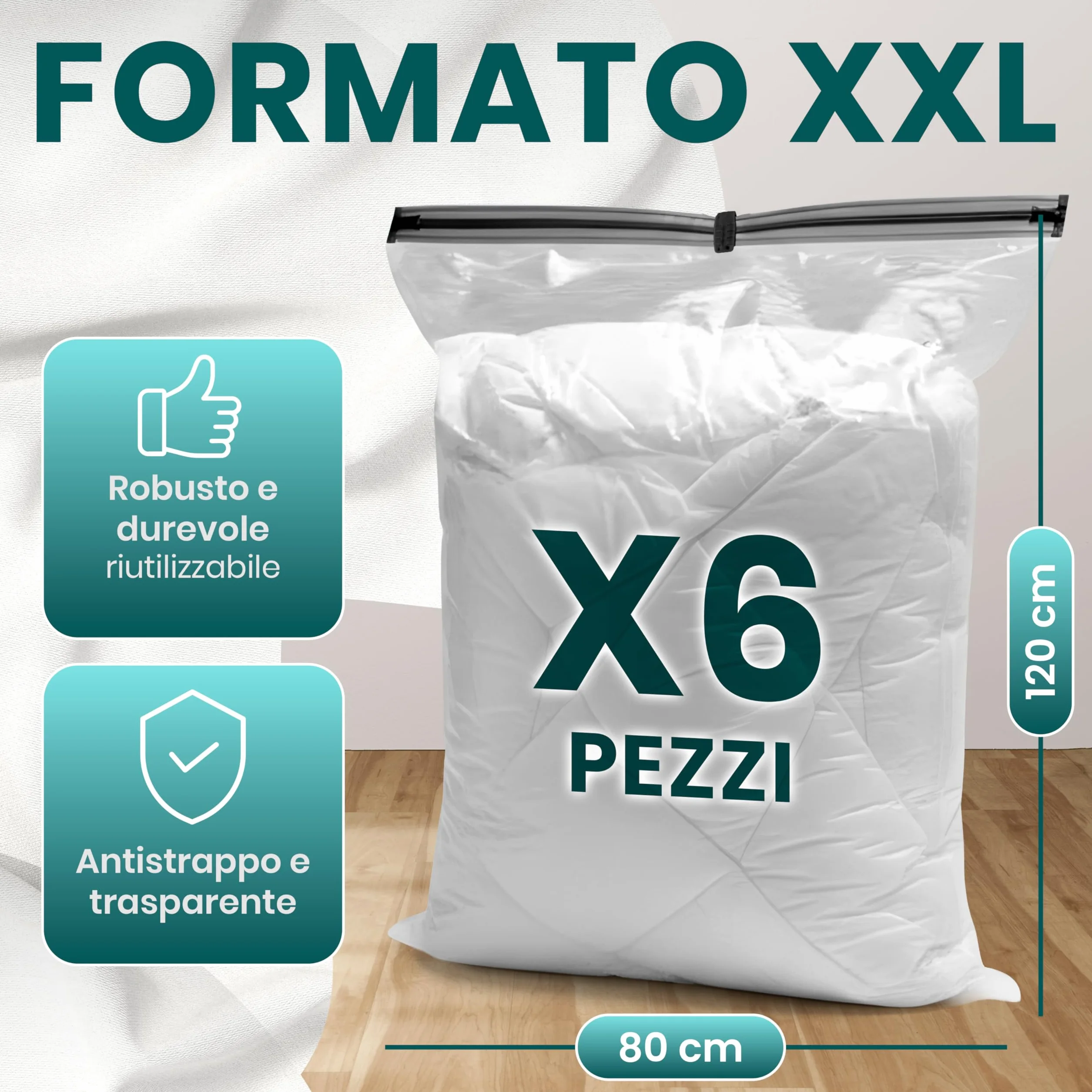 myHodo Sacchetti Sottovuoto XXL 80x120 cm 6 Pezzi Riutilizzabili Doppia Chiusura Ermetica