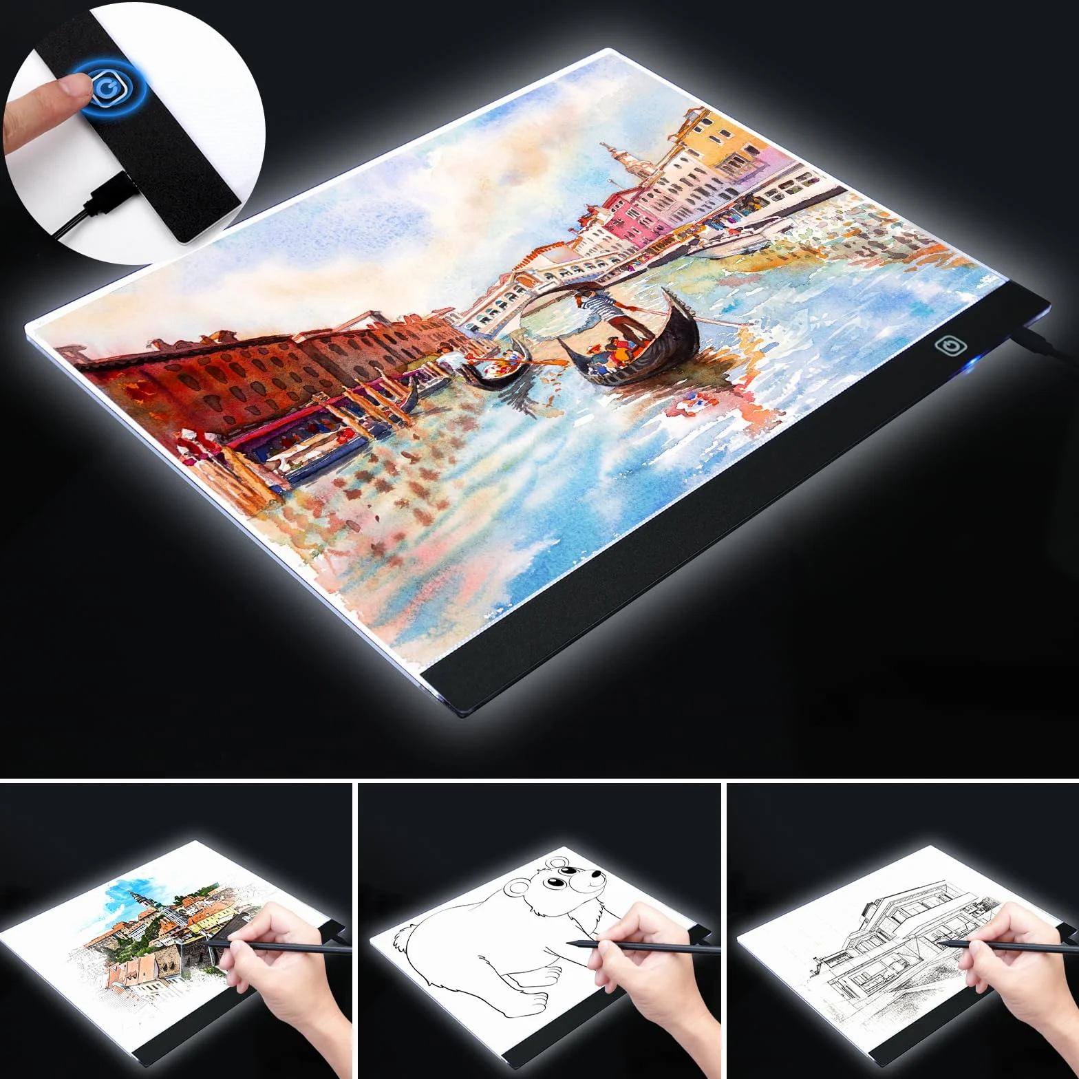 Coolzon A3 Tavoletta Luminosa LED Light Pad con Luminosità Regolabile per Animazione, Disegno
