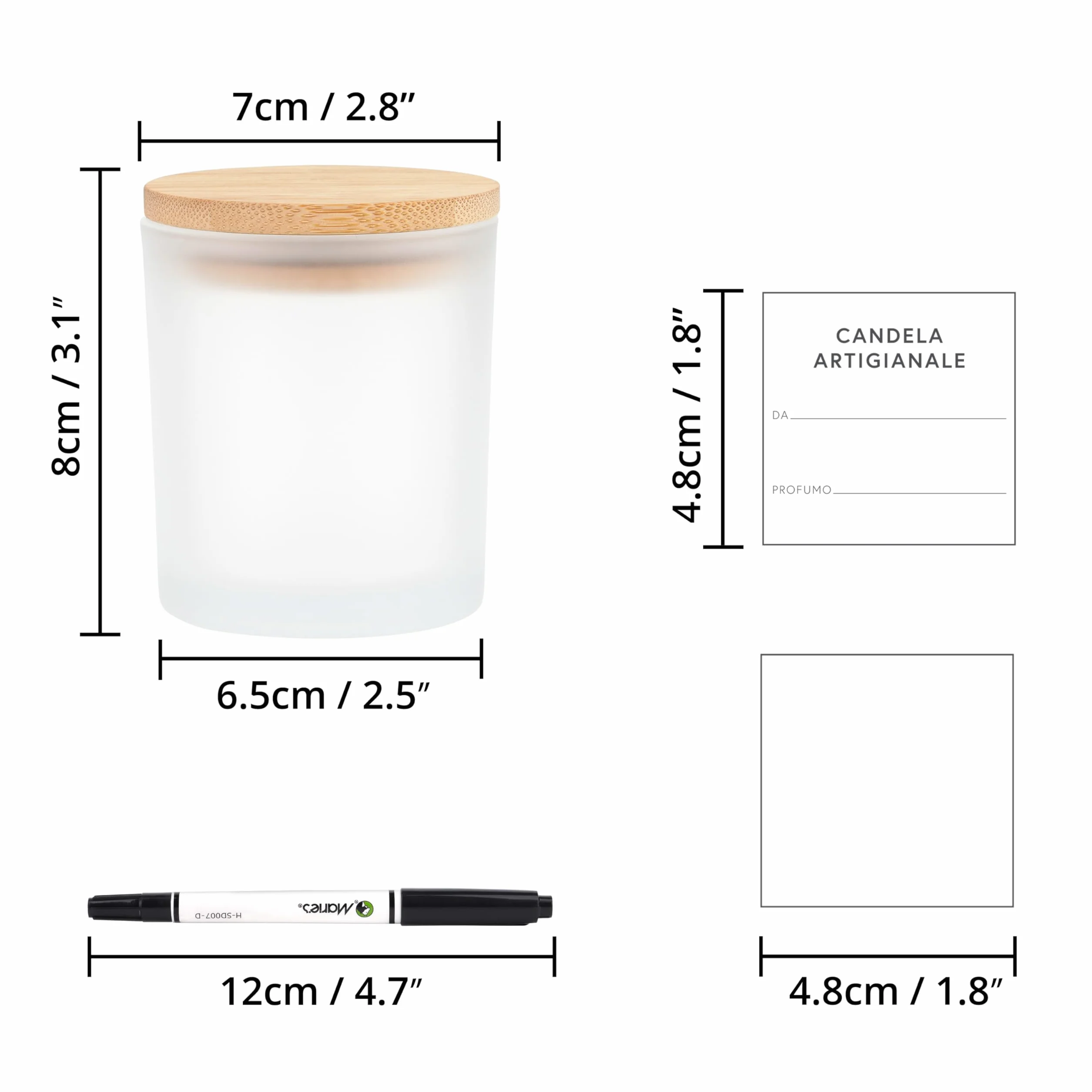 Barattoli Vetro con Coperchio 170 ml Set di 15 - Contenitori Vetro Smerigliati per Candele Fai da Te