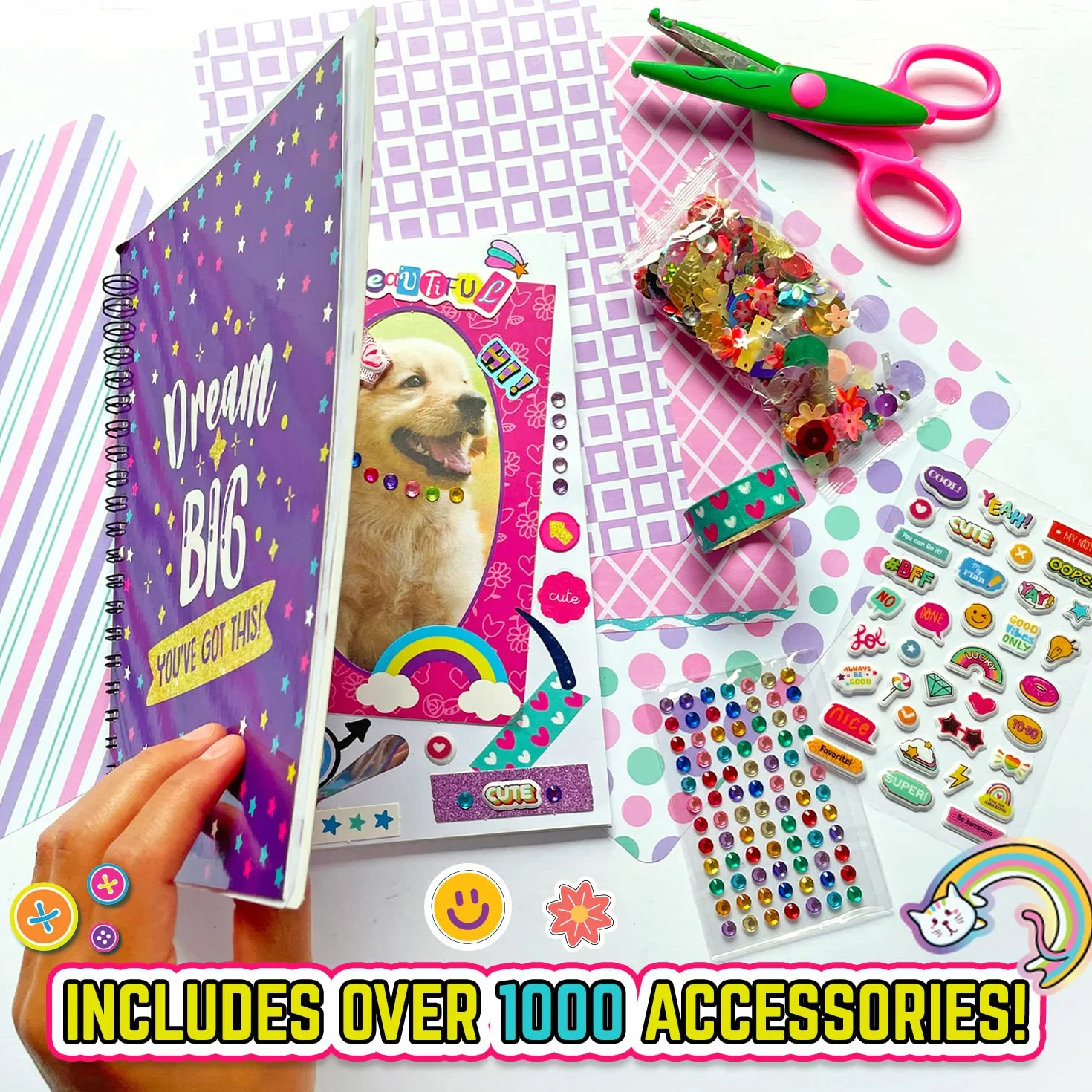 GirlZone Kit per Scrapbook Definitivo, Include Adesivi, Stickers e Altri Accessori, Album Scrapbooking Fotografico da 40 Pagine Fai da Te, Fantastica Idea Regalo Compleanno Bambini