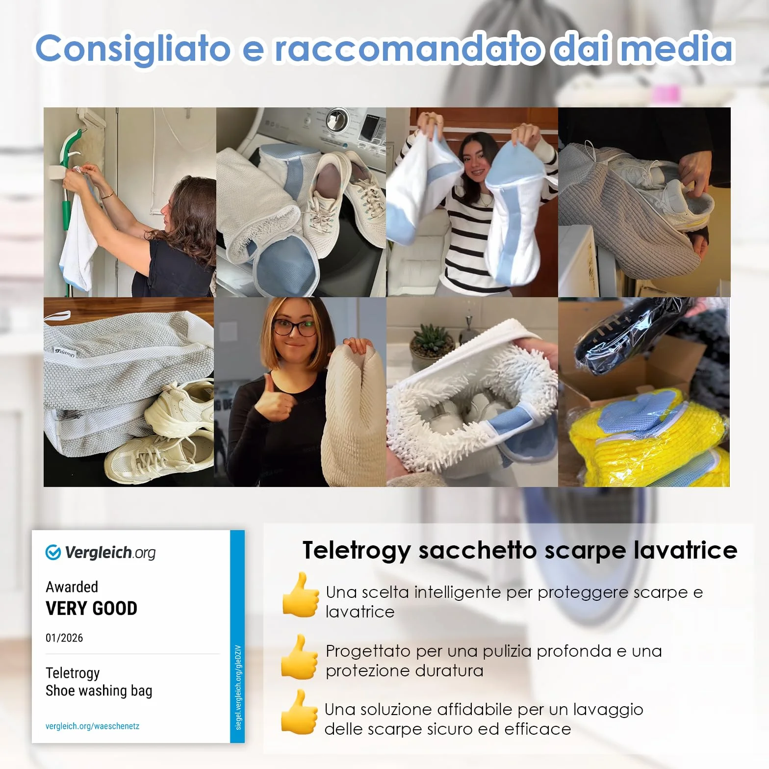 Teletrogy 2 Pezzi Sacchetti per Scarpe Lavanderia con Cerniera Nascosta, Riutilizzabile, Bianco