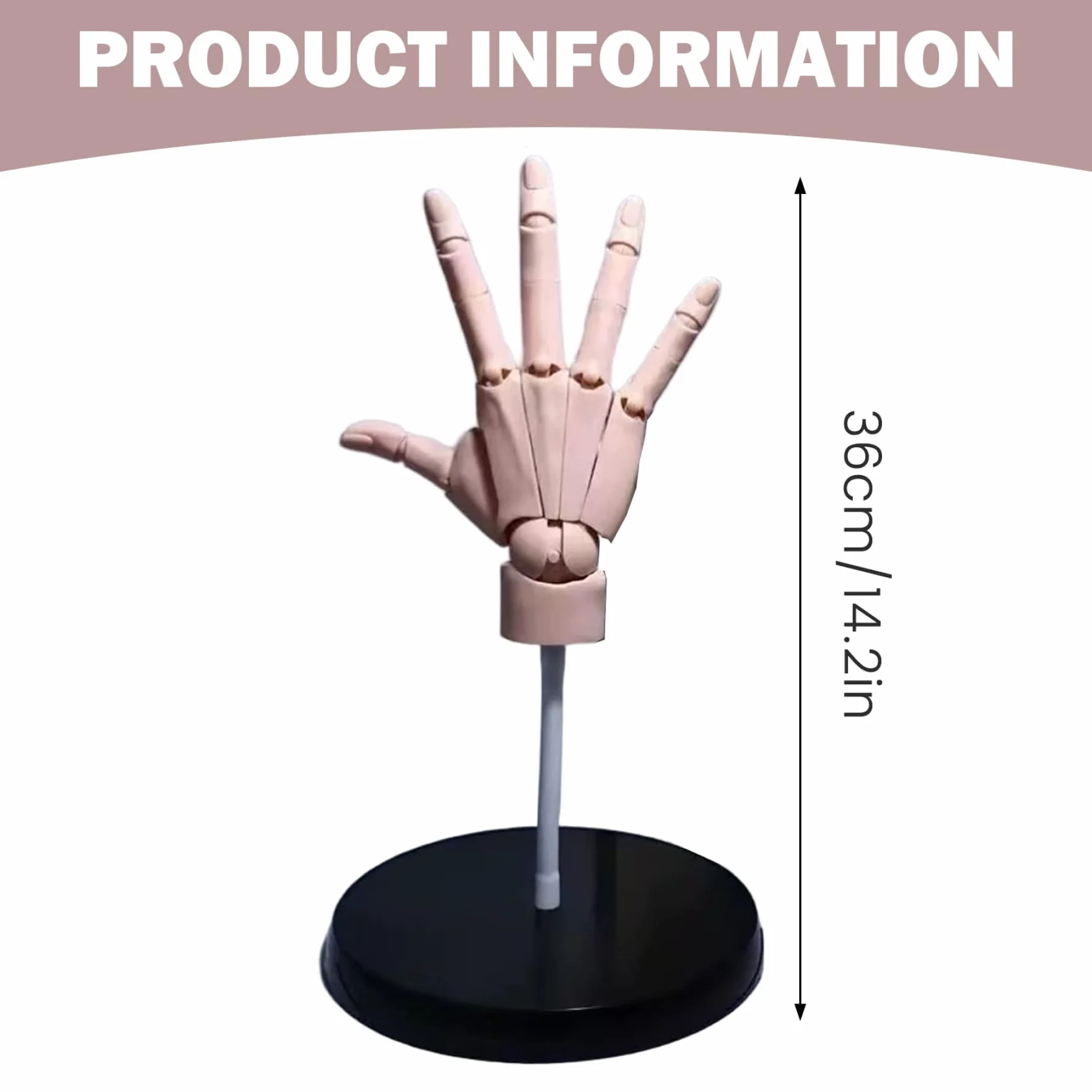 Modello di mano flessibile articolata in PVC con giunto e base mobile per disegno e pittura