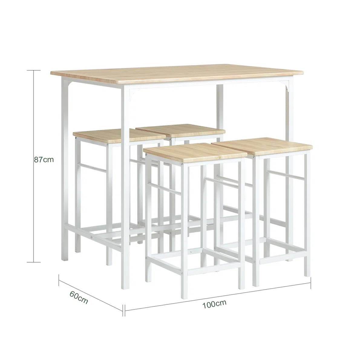 SoBuy Set Tavolo da Bar Alto con 4 Sgabelli Tavolo Salvaspazio per Cucina Piccola e Balcone, Stile Industriale Moderno Tavolino Alto da Esterno per Giardino o Terrazzo OGT11-WN