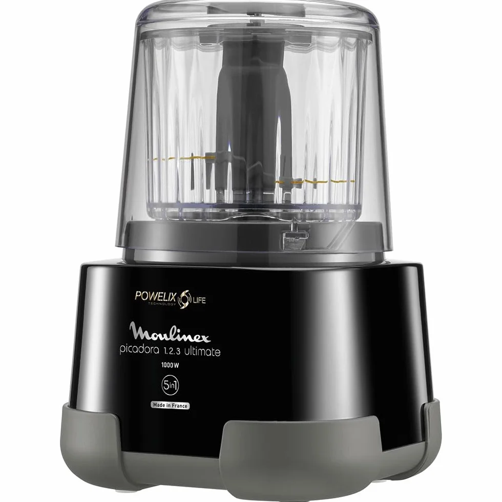 Moulinex dp810855 Tritatutto elettrica, 1000 W, 2 Lame Powerlife, capacità fino a 350 G/550 ML, Coperchio ermetico, sistema di protezione contro Il surriscaldamento, Nero