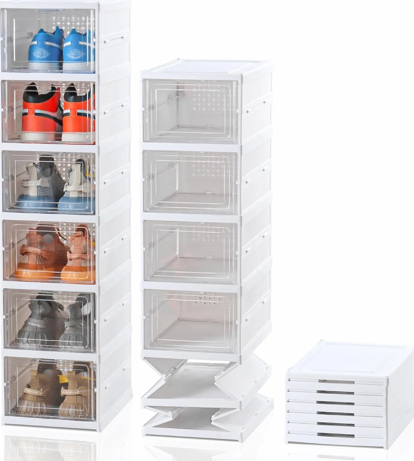 SQUADO Scatole Scarpe Porta Trasparenti 6 Piani Pieghevole Contenitori Organizzatore Shoe Storage Box