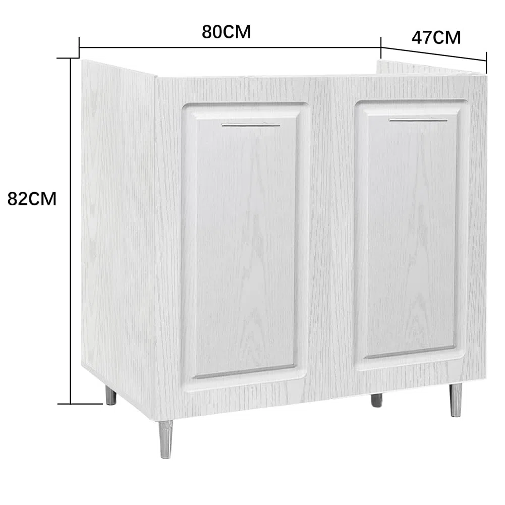 Shally Dogan Mobile Sottolavello Base per Cucina con Due Ante Design Boiserie, Mobiletto Componibile con Struttura in Legno Robusta, Mobile Sotto Lavello, 80 x 50 x 85H cm (Bianco Frassinato)