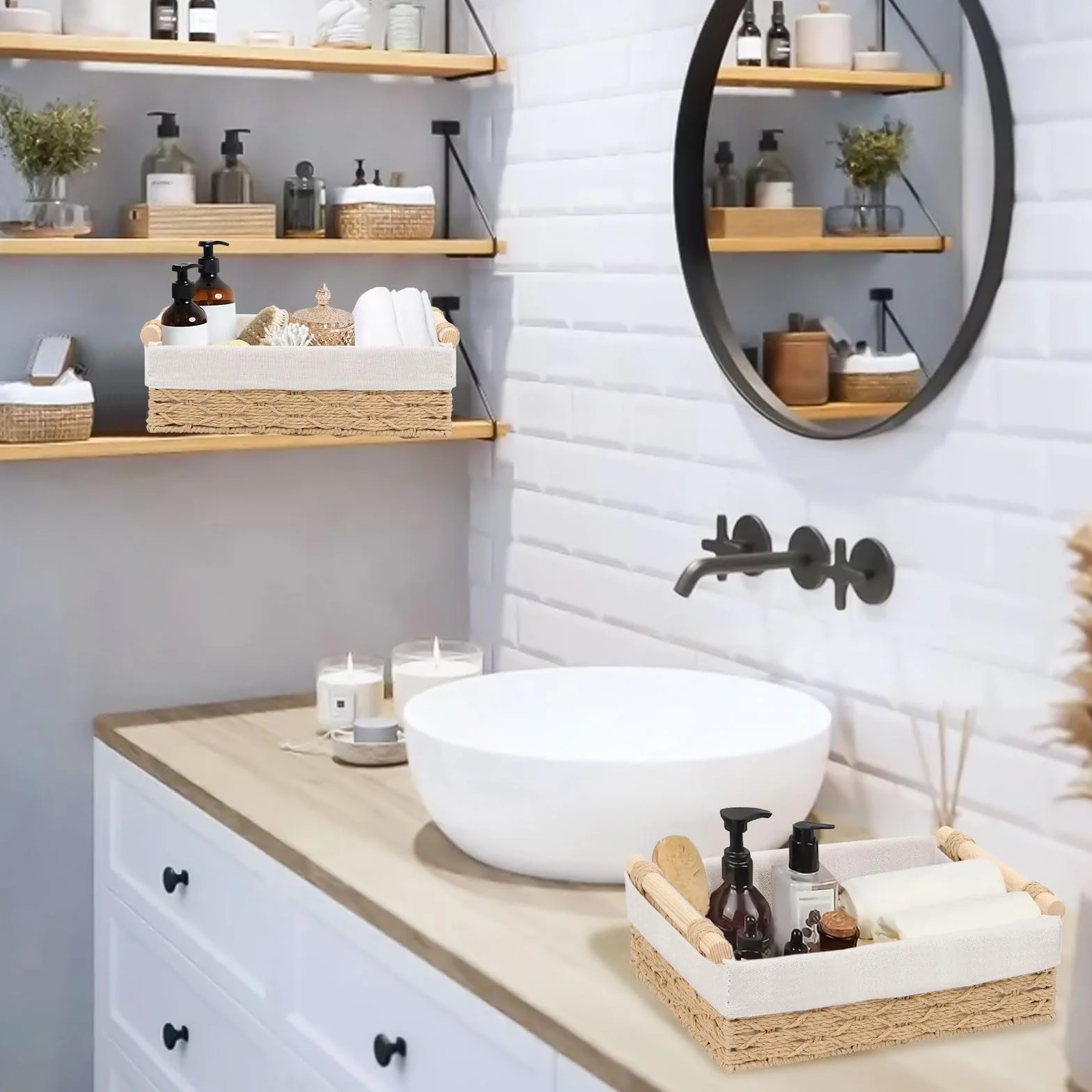 Cestini Portaoggetti Intrecciati GAESHOW Organizer per Scaffali Decorativi Beige