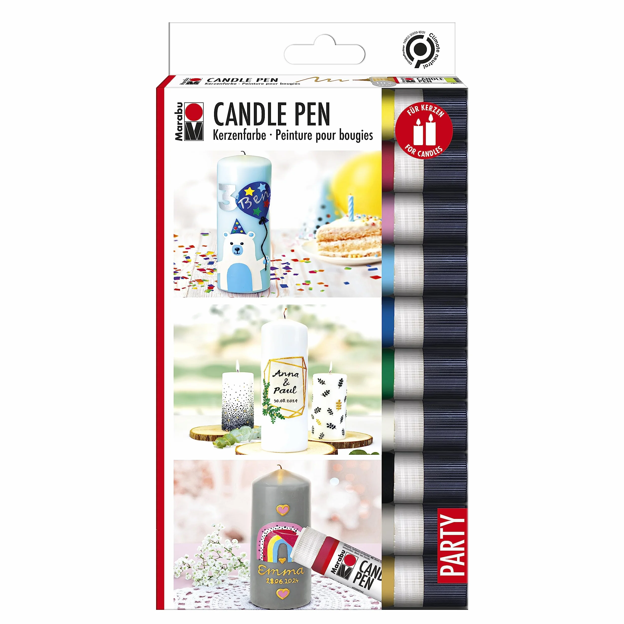 Marabu 1805000009882 - Set di 10 penne a candela da 25 ml, cremose, colori a base d'acqua, resistenti alla luce, inodori, resistenti alle intemperie, decorazione per candele