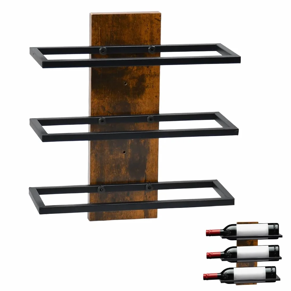 Portabottiglie da Parete per 3 Bottiglie di Vino,Mensola per Bottiglie da Muro,Cantinetta da Parete per Angolo Bar per Cucina, Sala da Pranzo e Cantina