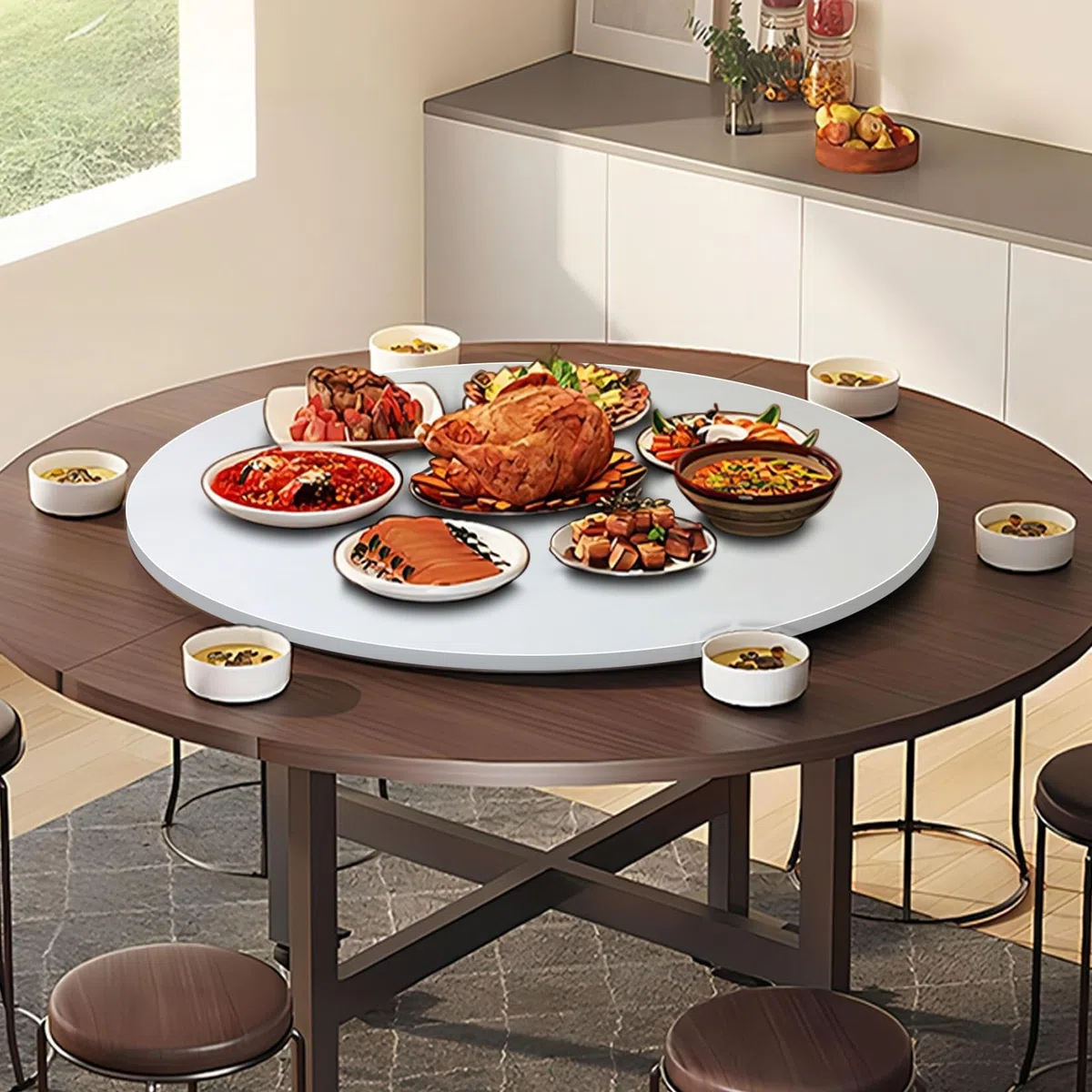 Lazy Susan Piatto Girevole Da Tavolo Da Pranzo In Legno Girevole A 360º, Diametro Ø 50-100 Cm Rotondo Piatti Girevoli Da Piano Tavolo, Per Condividere Facilmente Il Cibo In Tavola