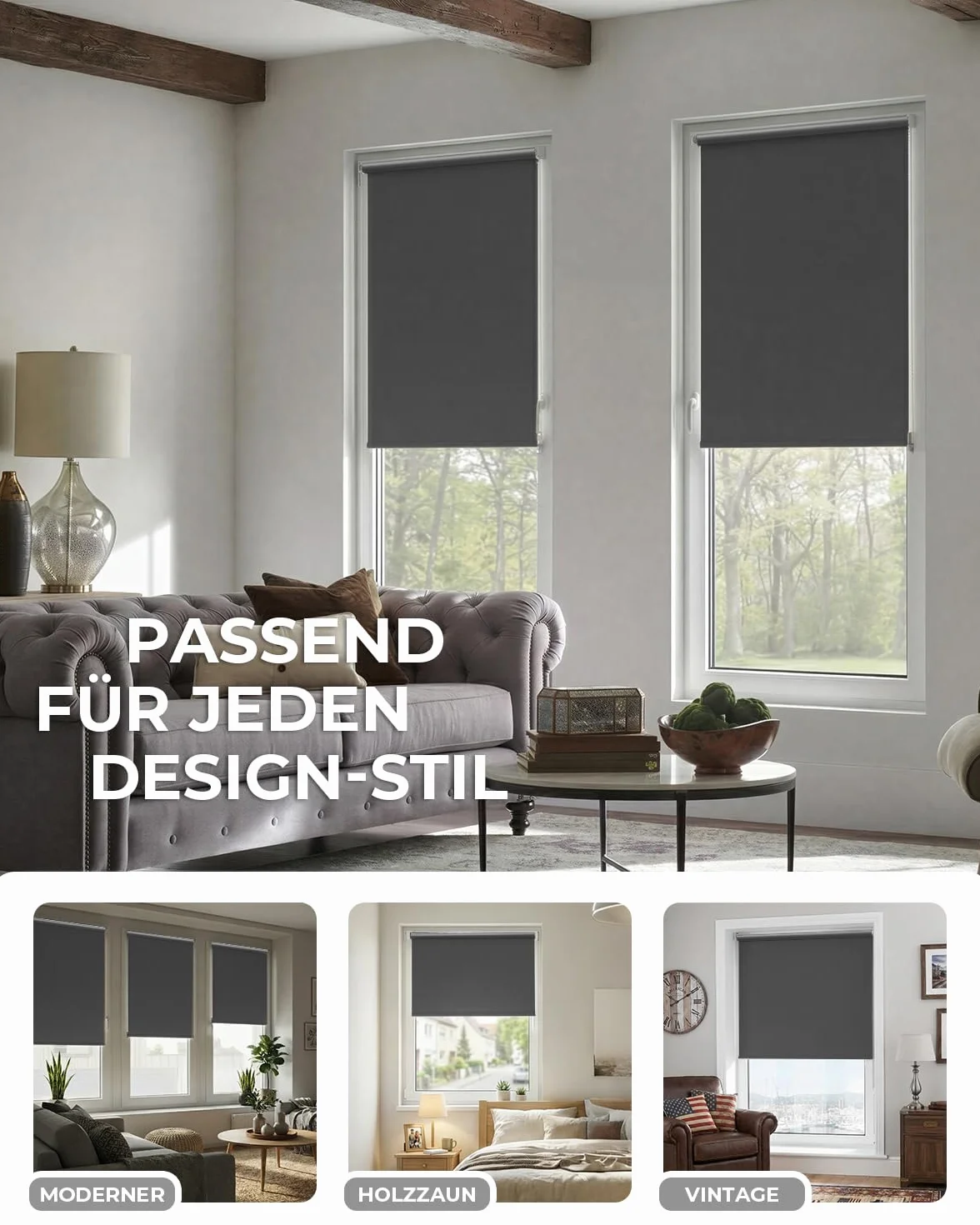 Victoria M. Tenebra Tenda a Rullo Termica Oscurante, Rivestimento Isolante, 40x160 cm, Grigio