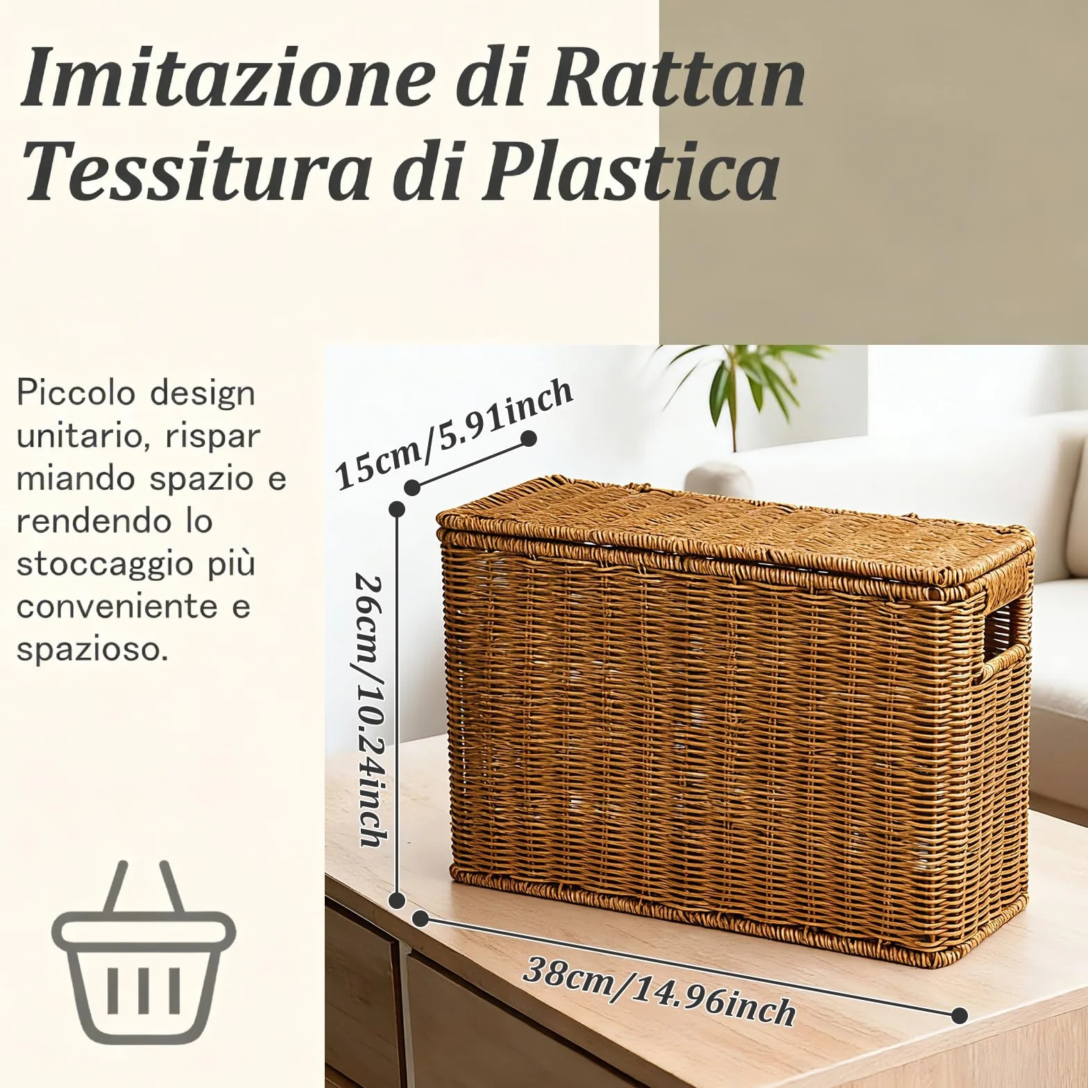 Cestino Portaoggetti Intrecciato in PP Porta Riviste S 38x15x27 cm