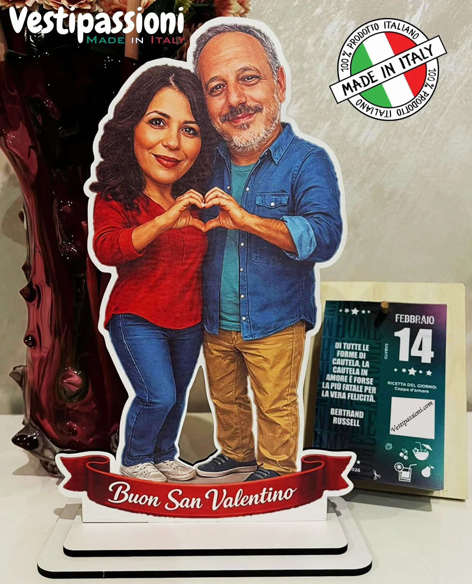 Vestipassioni Statuina Personalizzata Coppia con Foto MDF 30 cm Decorazione Frase Personalizzabile Made in Italy