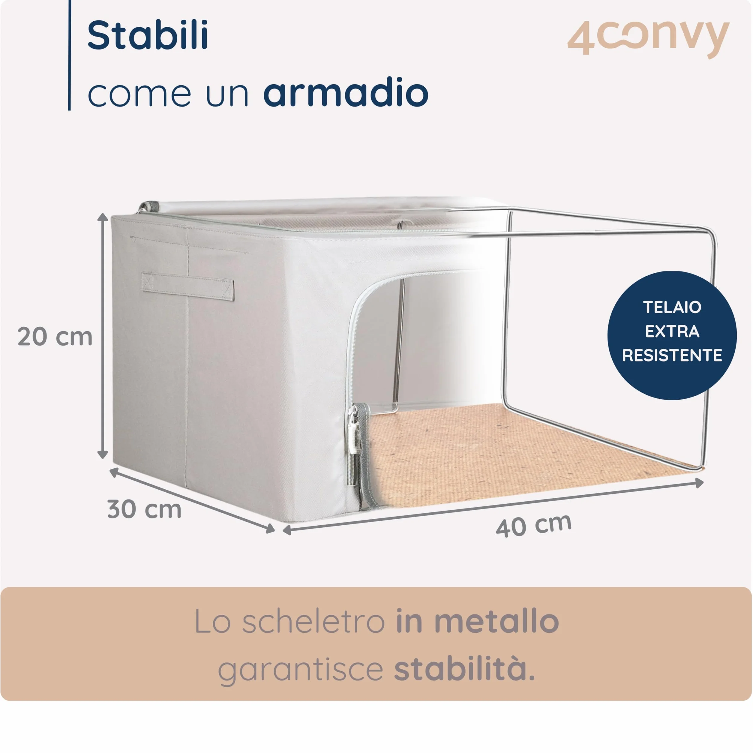 4CONVY Scatole Rigide per Armadio con Cerniera e Struttura in Metallo – Contenitori Impilabili Pieghevoli 2x24L