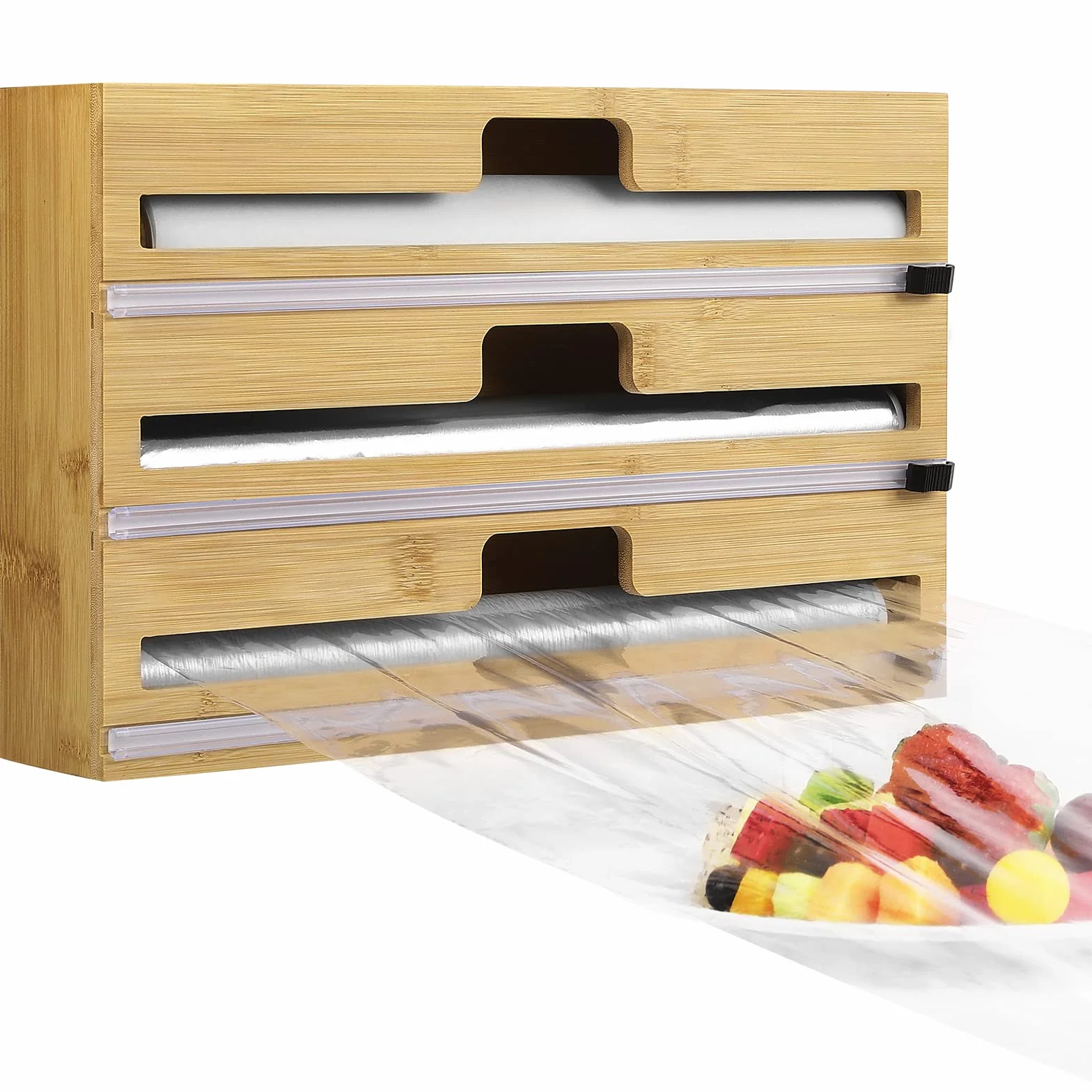 Housolution Porta Pellicola e Alluminio, Dispenser per Pellicola e Alluminio Lunghi 30cm, 3 in 1 Taglia Pellicola e Alluminio con Taglierina da Cucina