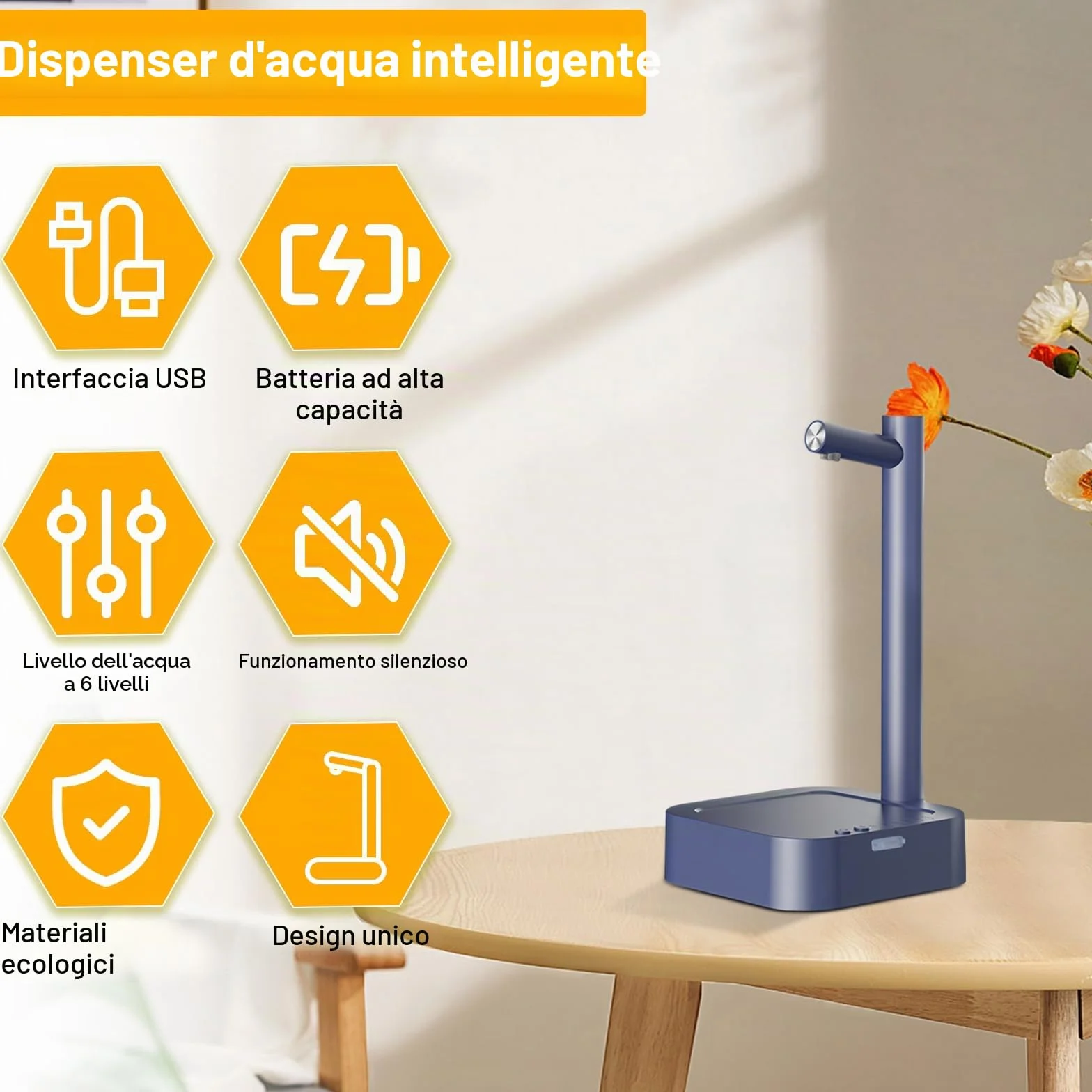 Dispenser di Acqua Intelligente, Pompa per Bottiglia d'Acqua USB, Ricarica Automatica 7 Livelli