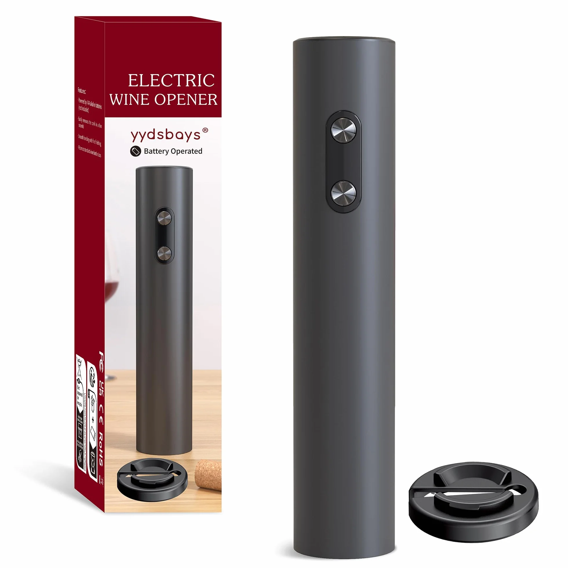 Cavatappi Elettrico Automatico Professionale per Vino (Nero, con Taglia Capsule)