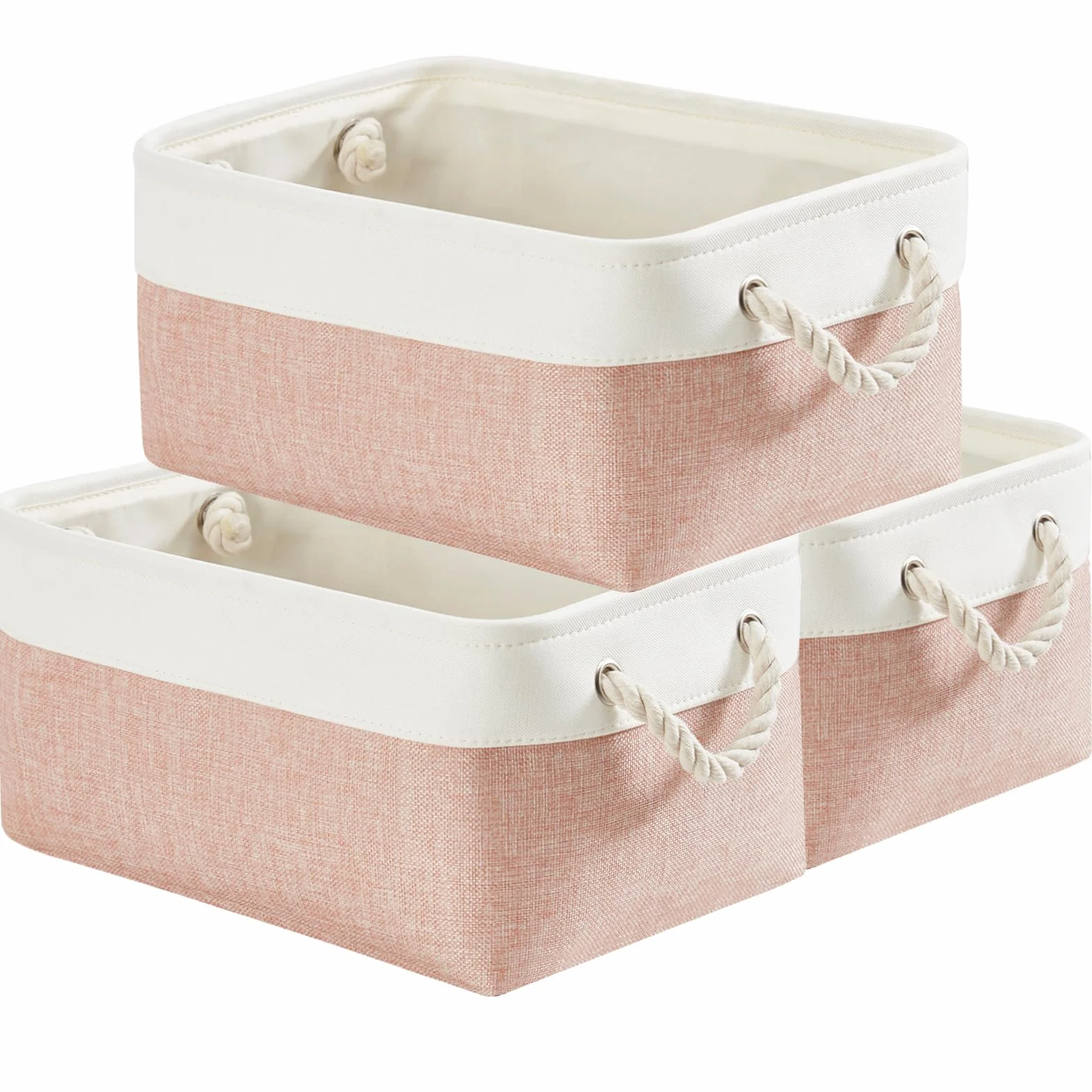 Mangata Scatole portaoggetti in tessuto morbido 36x26x18 cm rosa e bianco confezione da 3