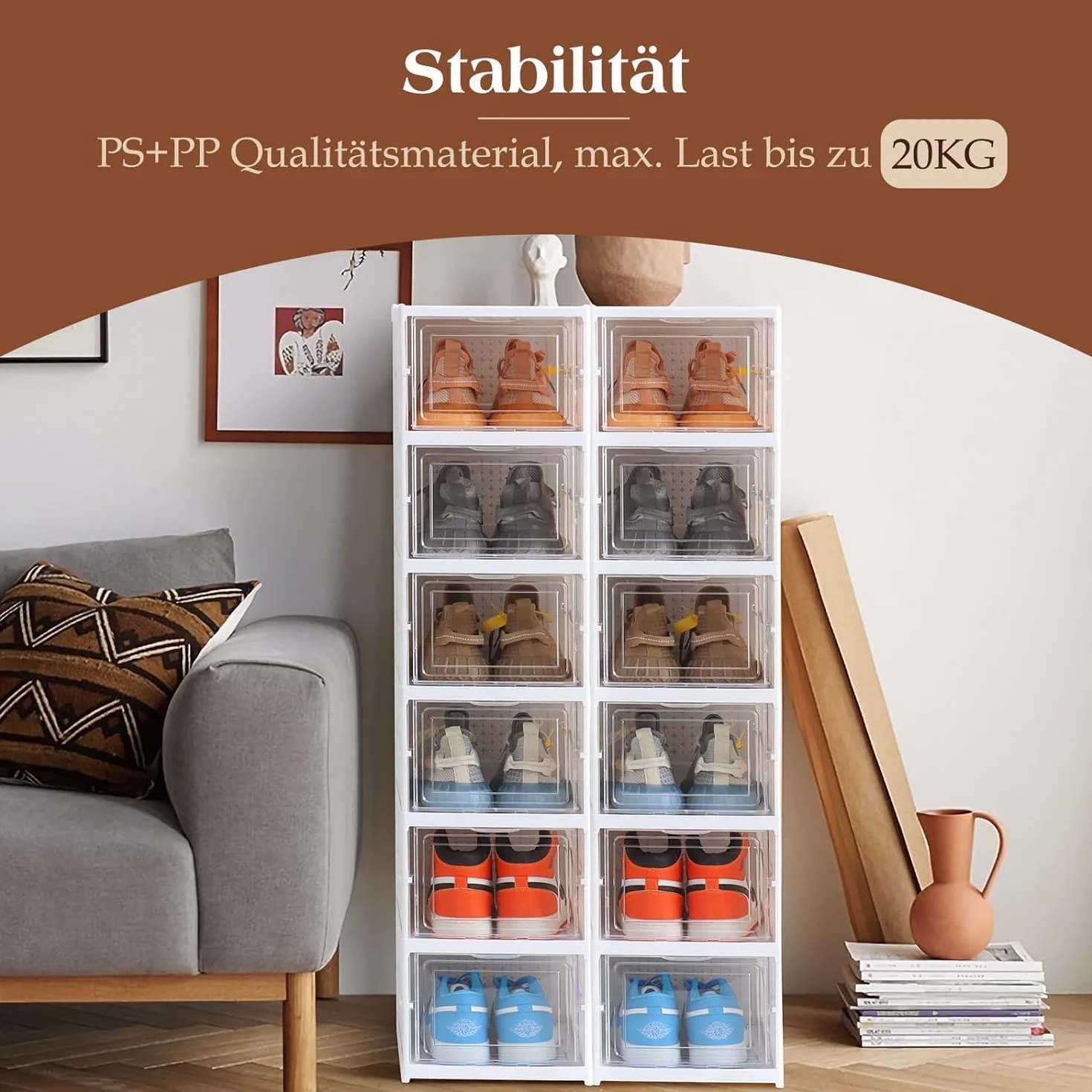 SQUADO Scatole Scarpe Porta Trasparenti 6 Piani Pieghevole Contenitori Organizzatore Shoe Storage Box